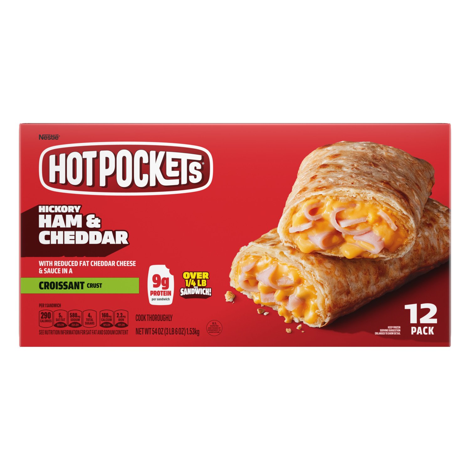 Hot Pockets Hickory Ham & Cheddar Frozen Sandwiches - Croissant