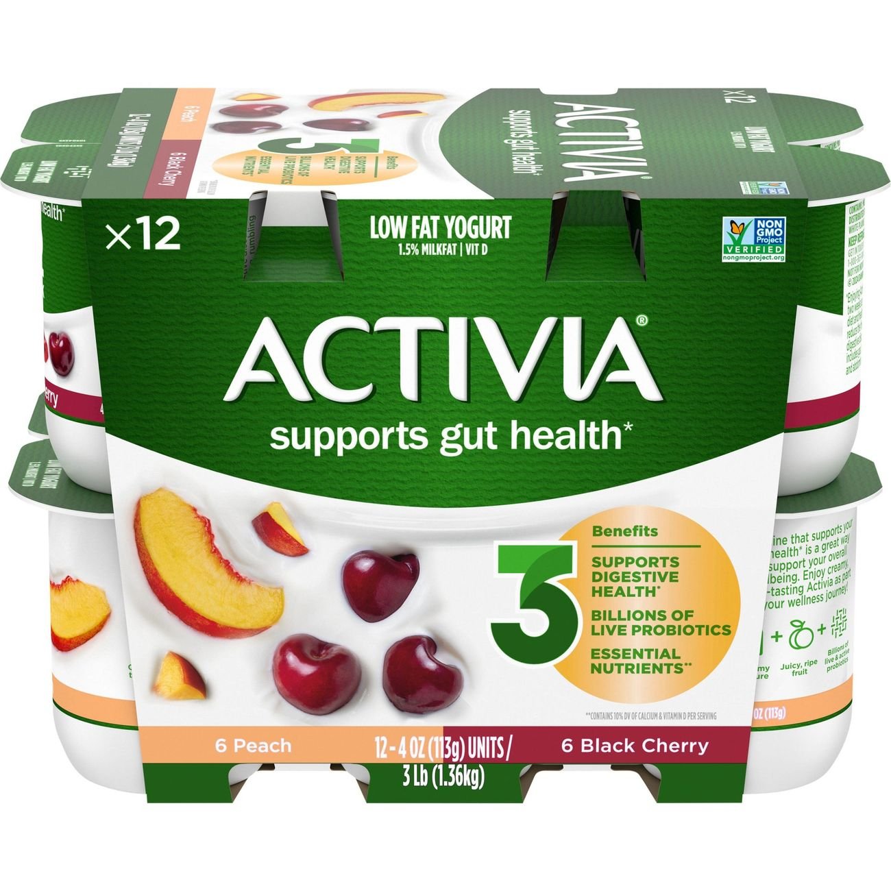 Activia Strawberry and Blueberry Probiotic Yogurt, Lowfat Yogurt Cups, 4  oz, 12 Count 