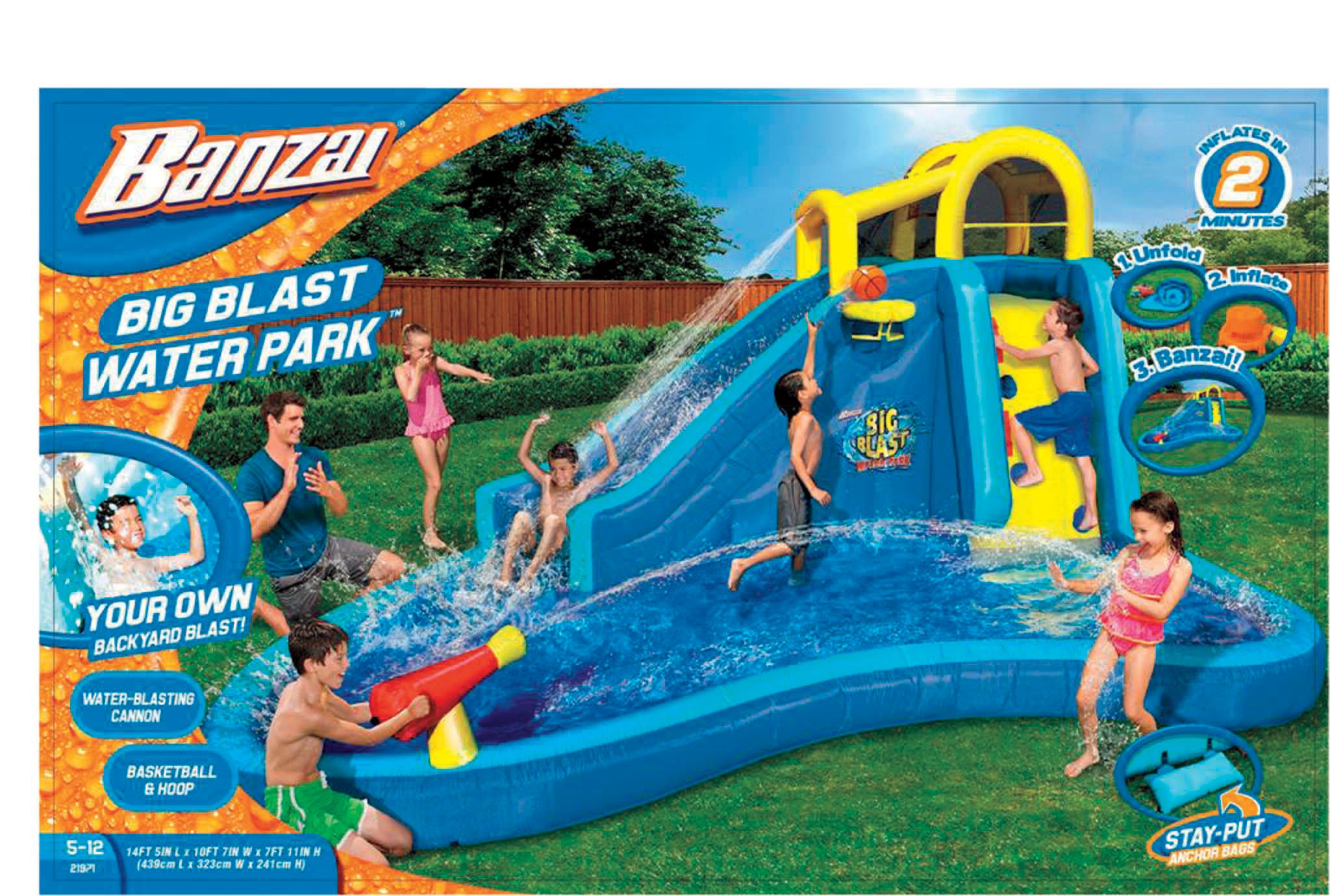 BANZAI Slide And Soak Splash Park Inflatable Outdoor Kids Water Park
