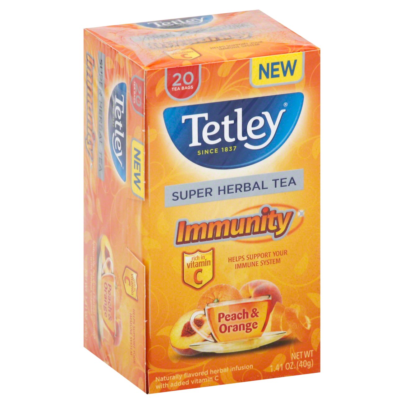 Tetley Super Herbal Tea Immunity Peach & Orange Flavor Shop Tea at HEB