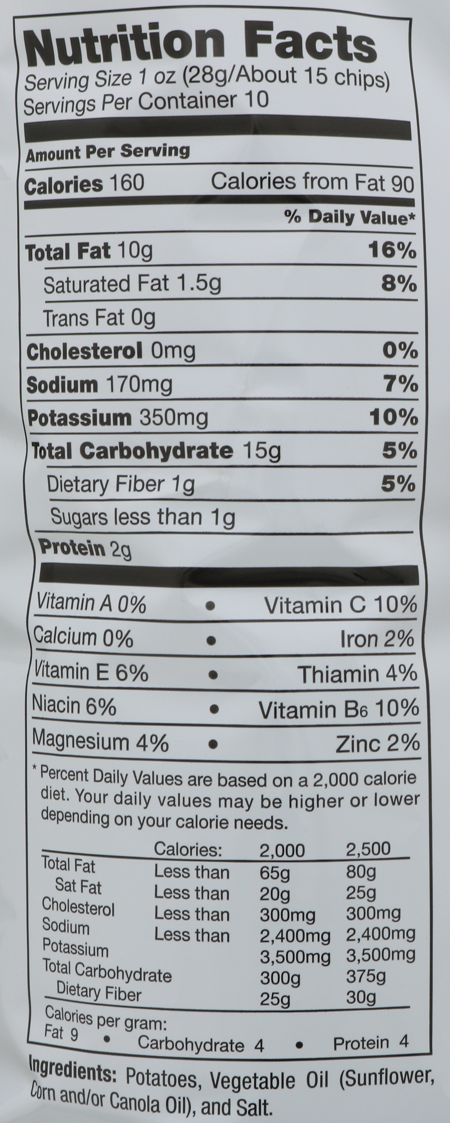 Lays Potato Chips Nutrition Facts