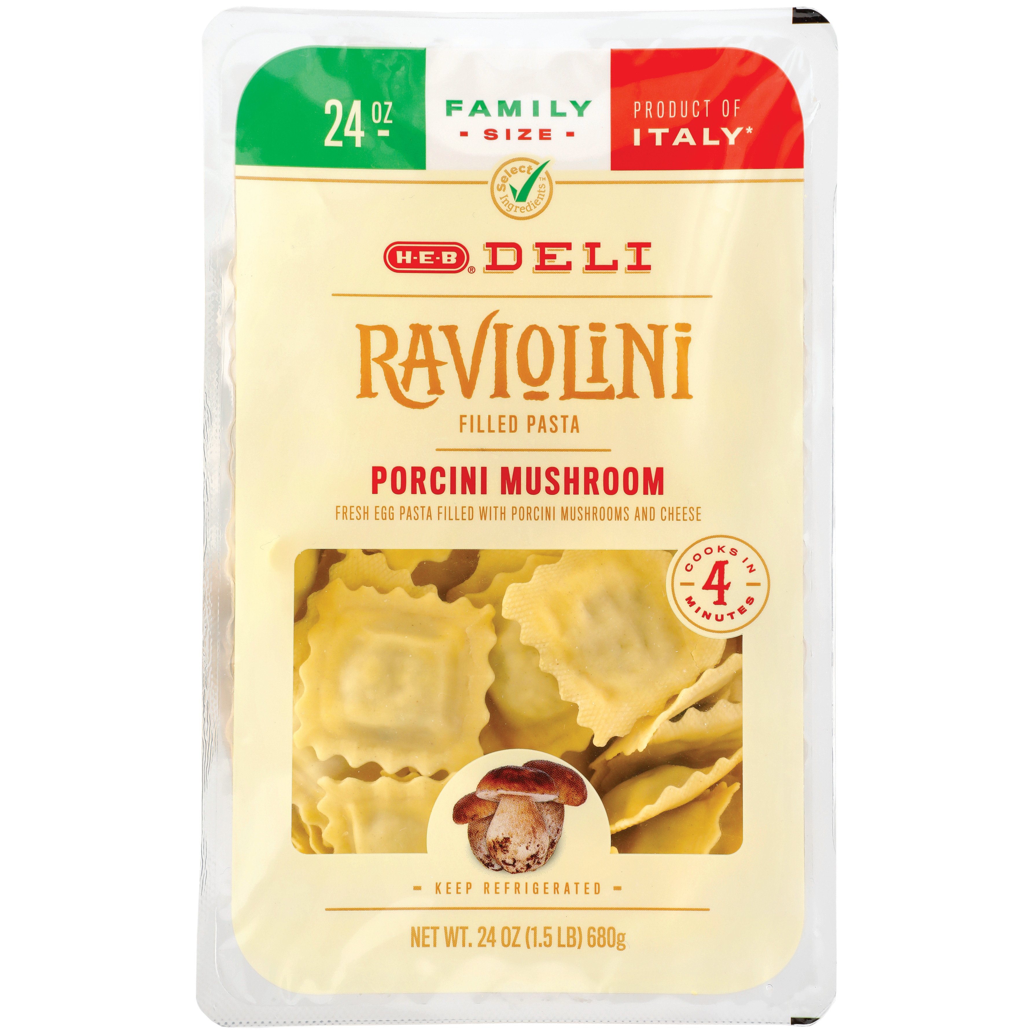 H-E-B Raviolini Filled Pasta with Porcini Mushrooms, Family Size - Shop  Ready Meals & Snacks at H-E-B