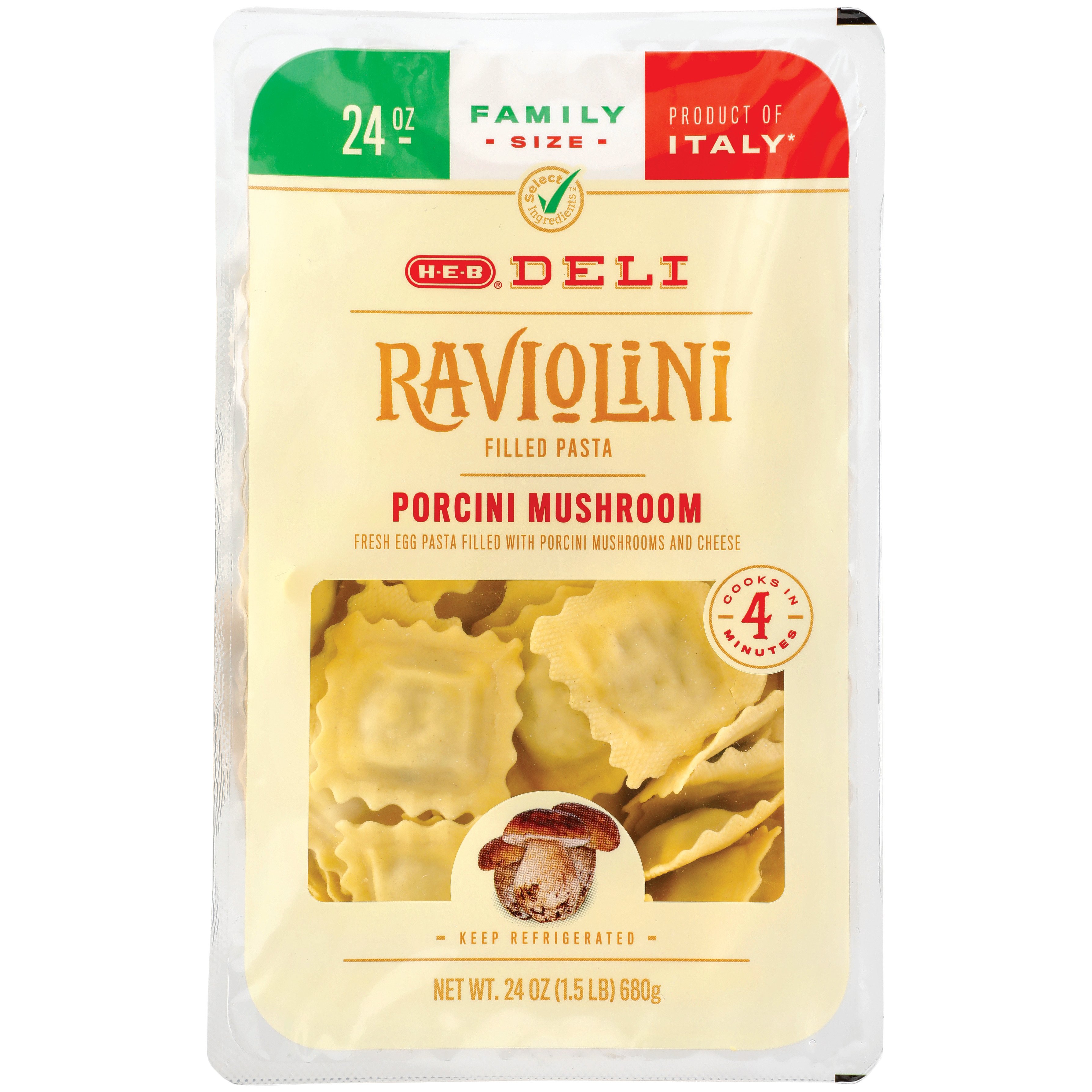 HEB Raviolini Filled Pasta with Porcini Mushrooms, Family Size Shop