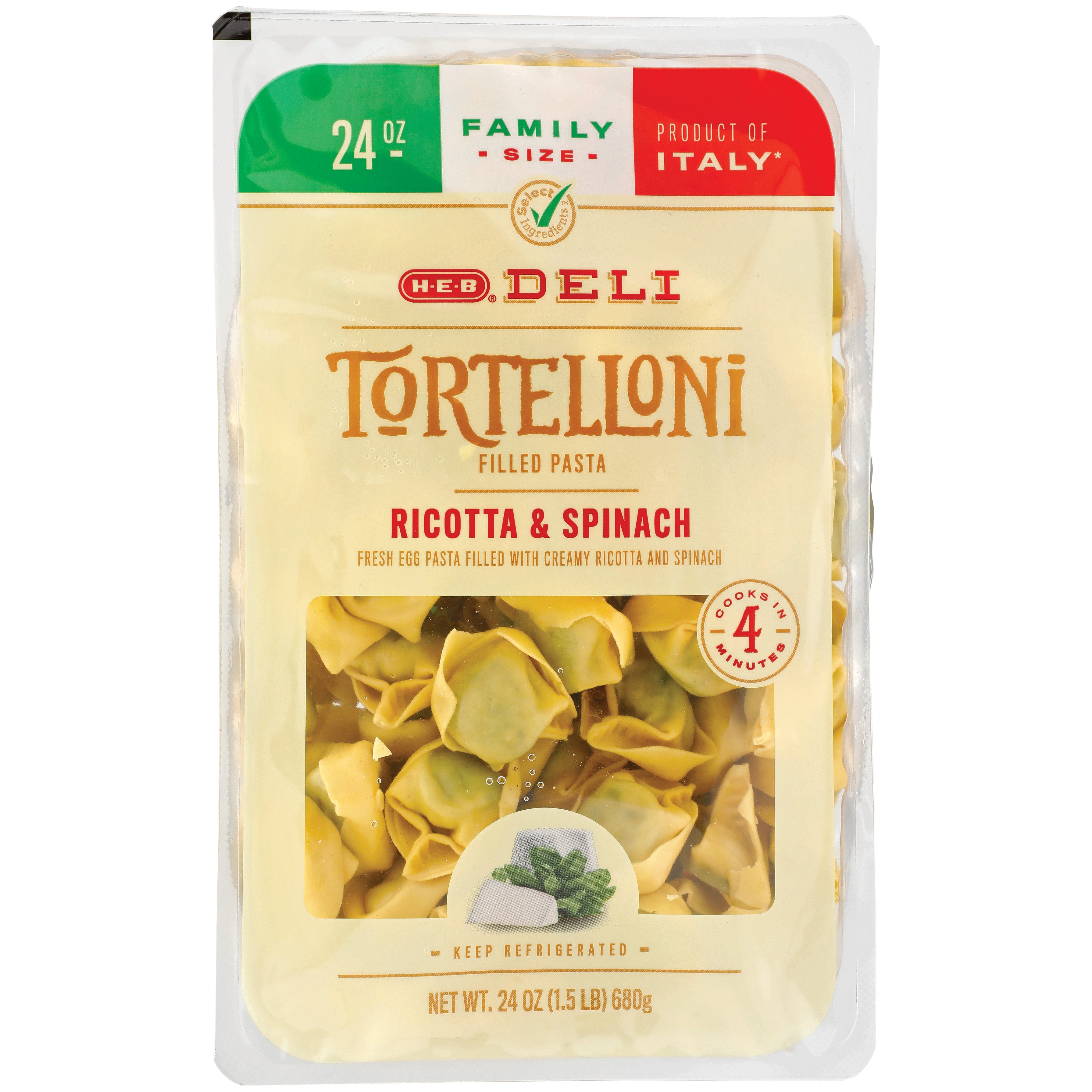H-E-B Tortelloni Filled Pasta with Ricotta and Spinach, Family Size - Shop  Ready Meals & Snacks at H-E-B