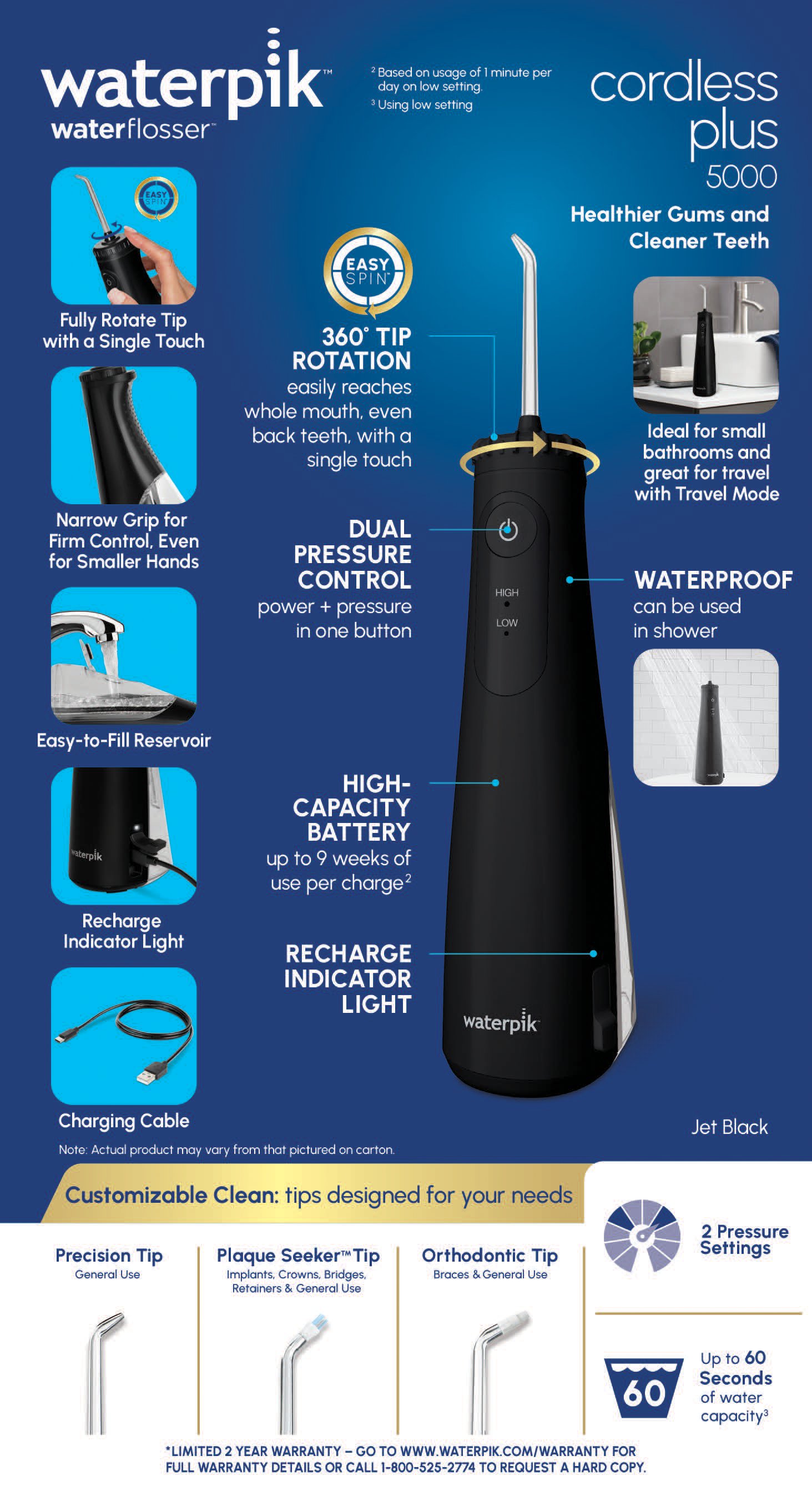 Waterpik Cordless Plus 5000 Water Flosser - Black - Shop Floss at