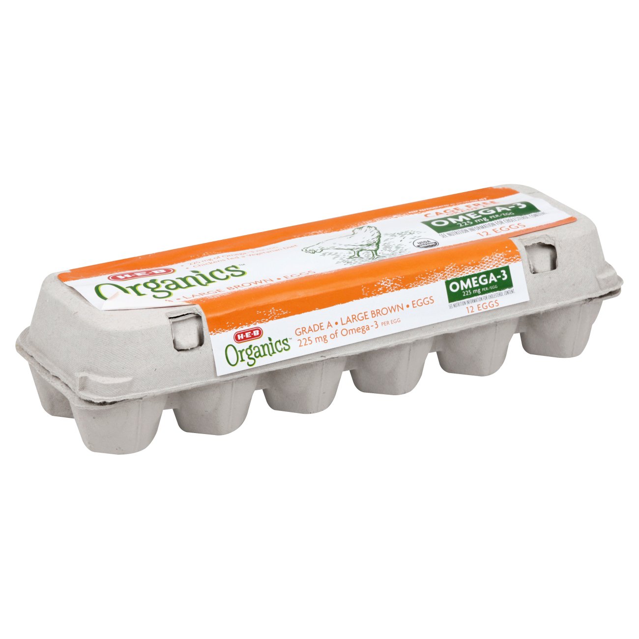 H E B Organics Grade A Omega 3 Large Brown Eggs