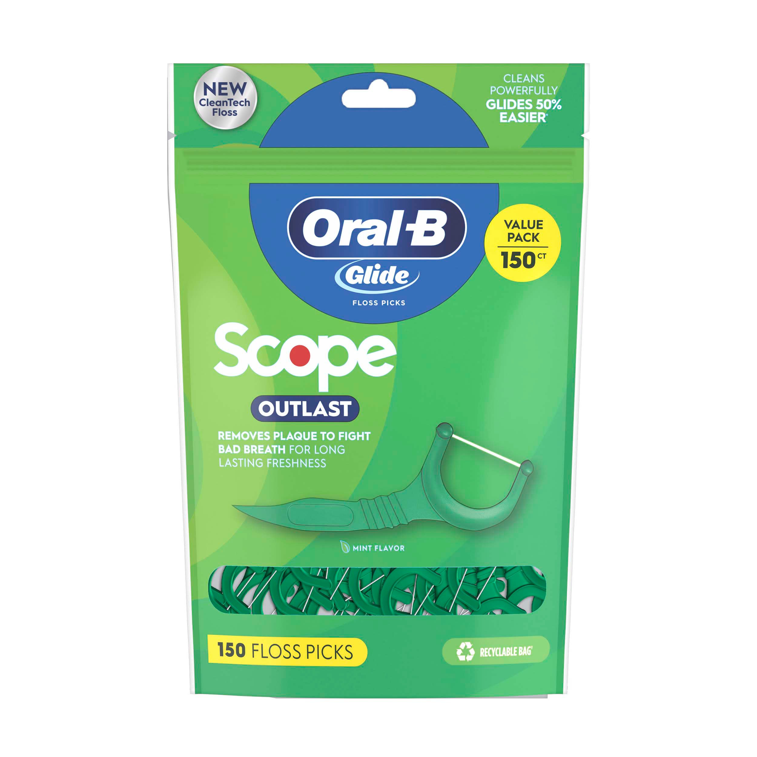 Oral-B Glide +Scope Outlast Dental Floss Picks - Mint - Shop Floss At H-E-B