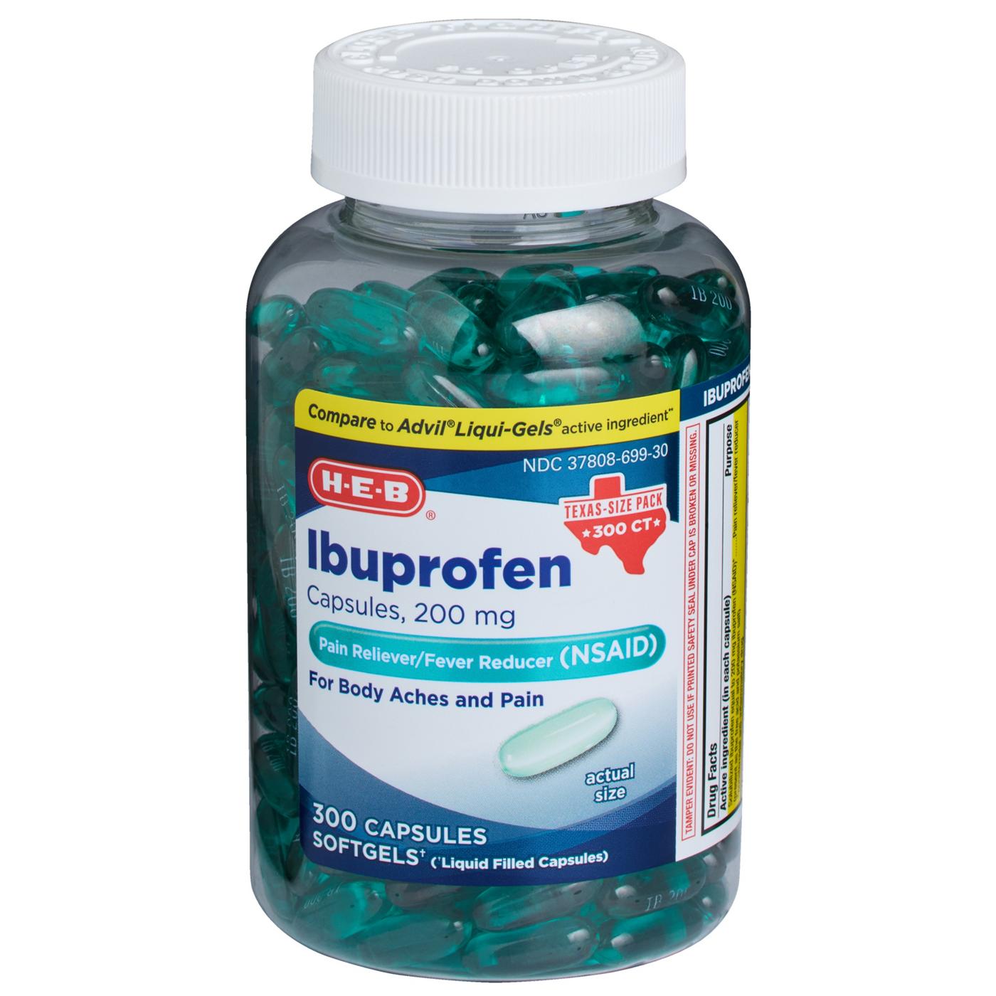 H-E-B Ibuprofen Pain Relief & Fever Reducer 200 mg Softgels; image 2 of 4