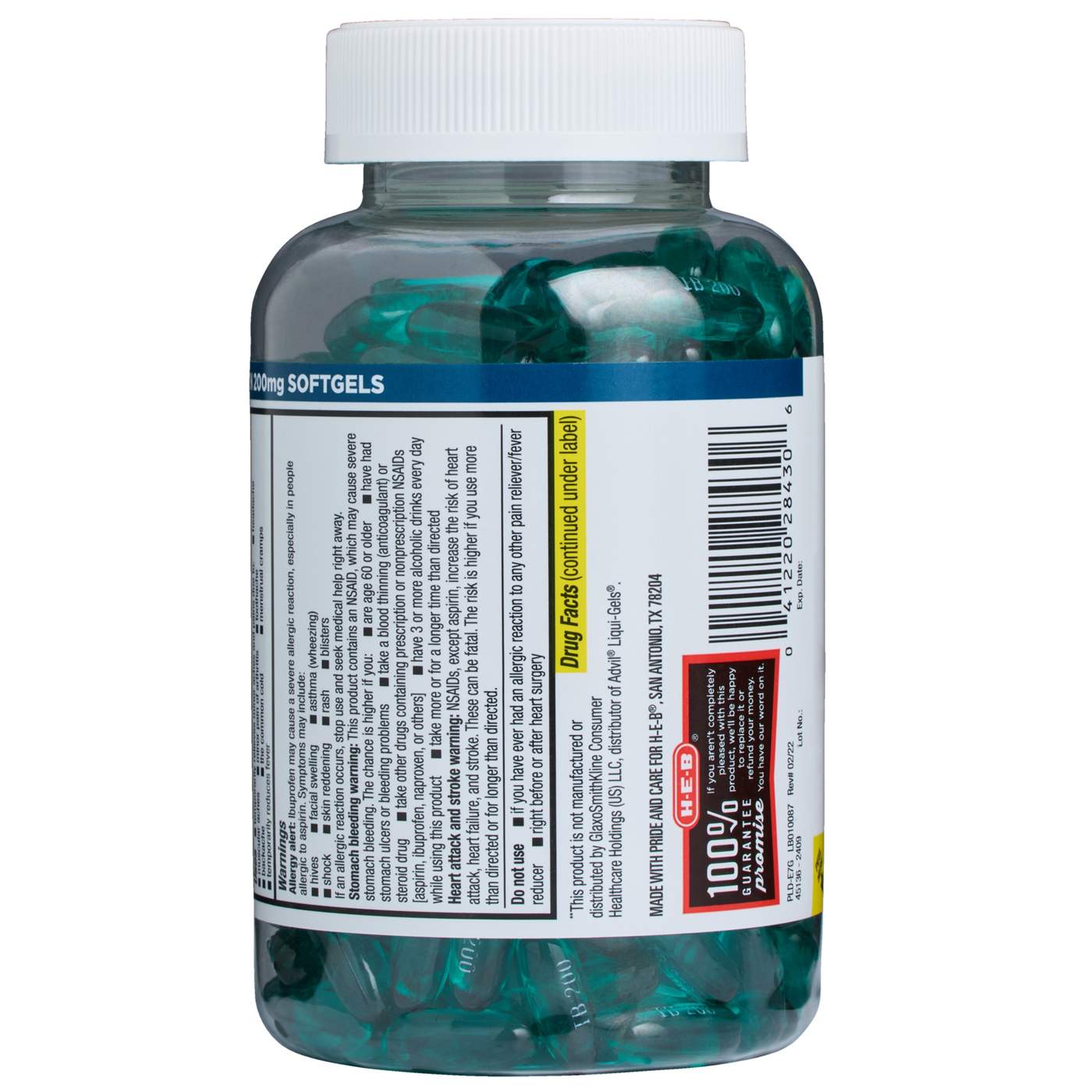 H-E-B Ibuprofen Pain Relief & Fever Reducer 200 mg Softgels; image 3 of 4