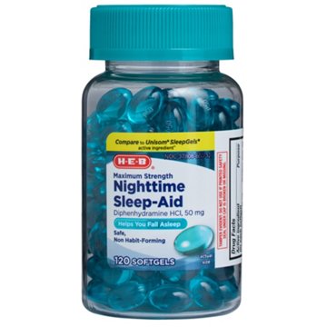 H-E-B Diphenhydramine Nighttime Sleep-Aid Softgels – 50 mg, 120-ct