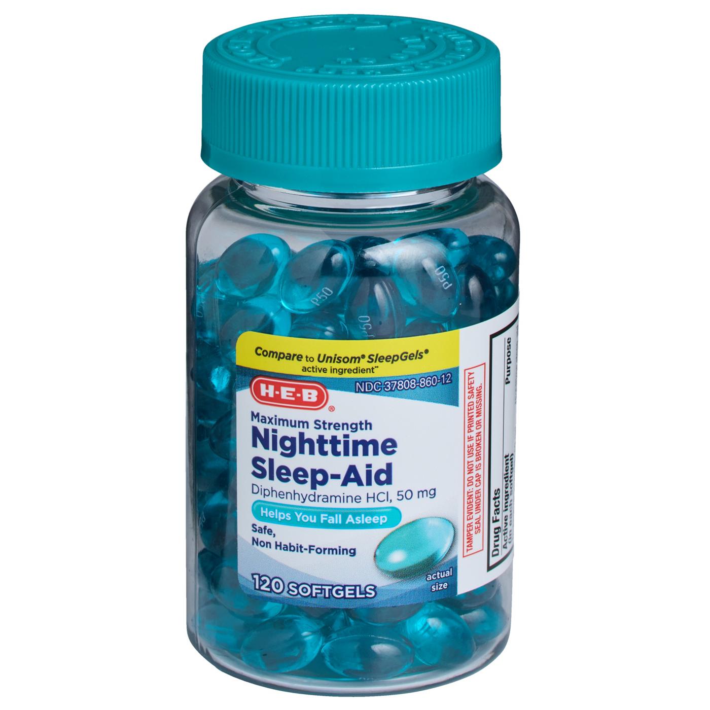 H-E-B Diphenhydramine Nighttime Sleep-Aid Softgels – 50 mg; image 4 of 4