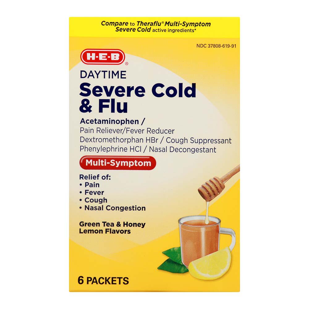 H-E-B Daytime Flu And Severe Cold Powder Tea & Honey Flavor - Shop ...