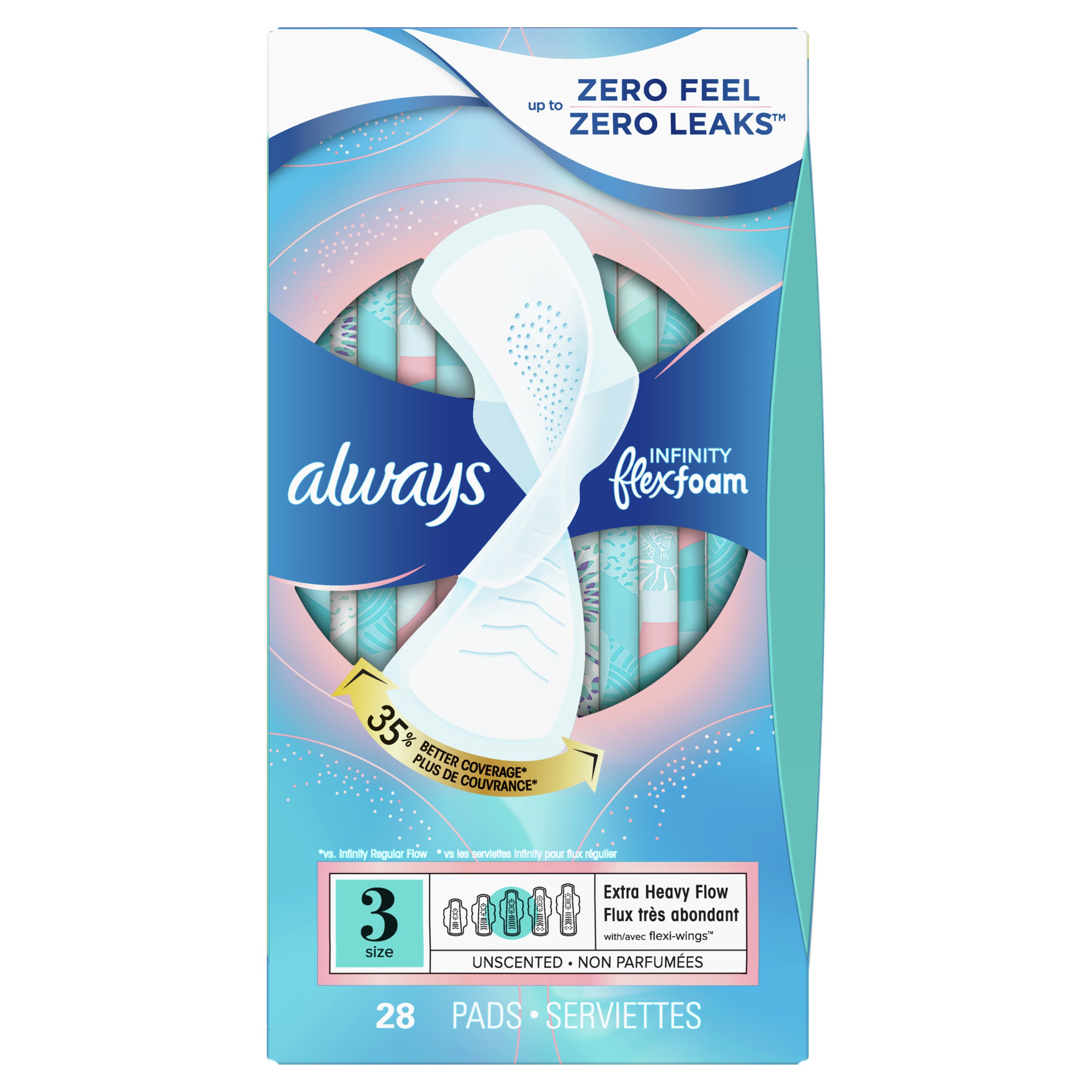 Always Infinity Size 3 Extra Heavy Sanitary Pads with Wings Unscented