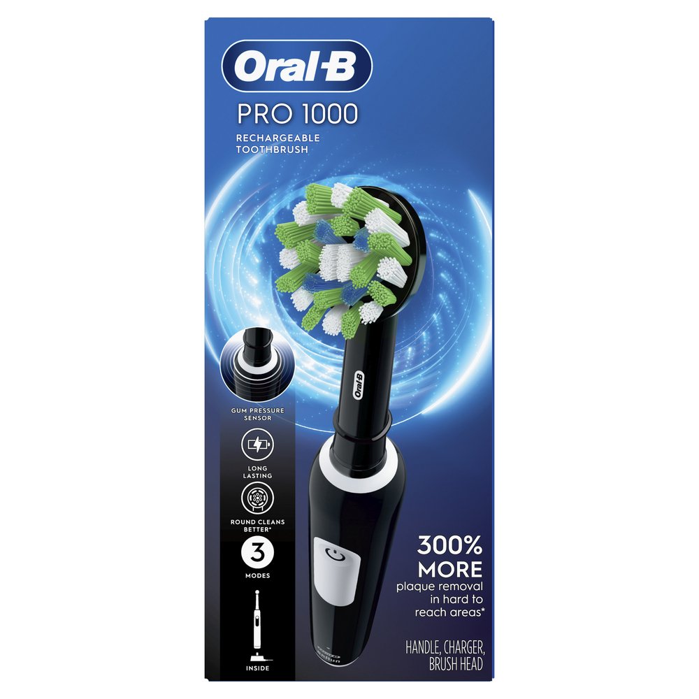 werk Opeenvolgend Je zal beter worden Oral-B Black Pro 1000 Cross Action Rechargeable Battery Toothbrush - Shop  Oral Hygiene at H-E-B