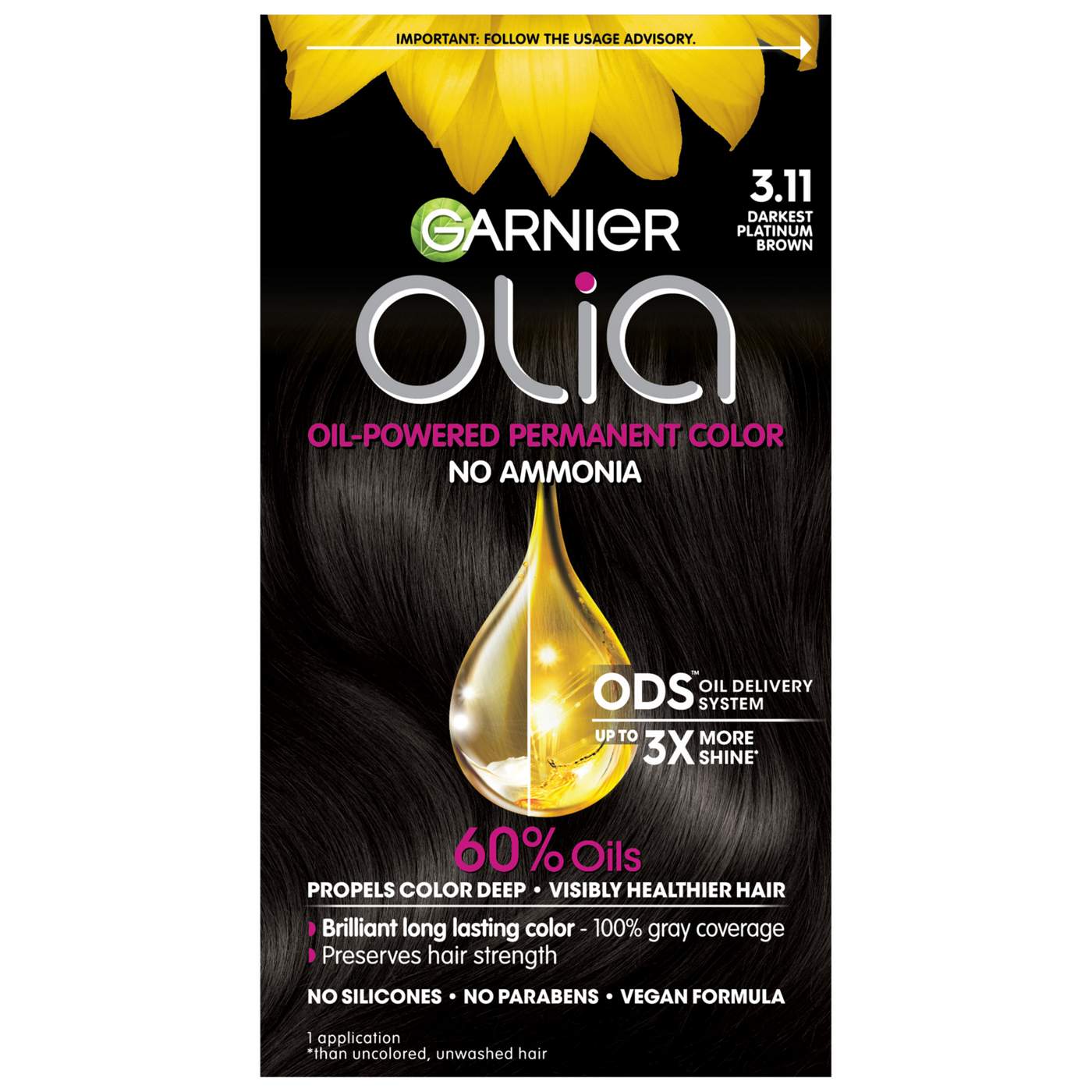 Garnier Olia Oil Powered Ammonia Free Permanent Hair Color 3.11 Darkest Platinum Blonde; image 1 of 10