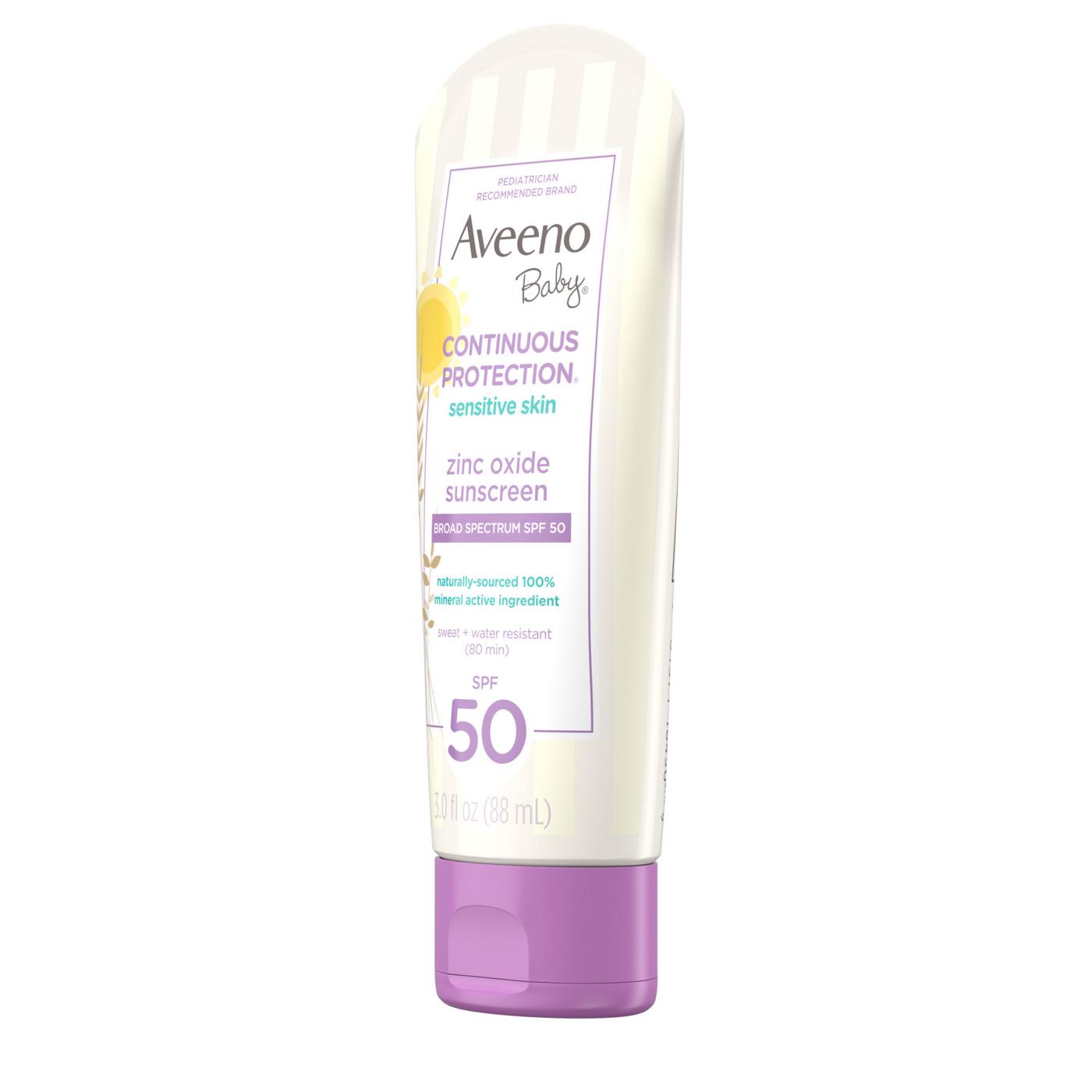 Aveeno Baby Continuous Protection Sensitive Skin Lotion Zinc Oxide Sunscreen With Broad Spectrum SPF 50; image 3 of 8