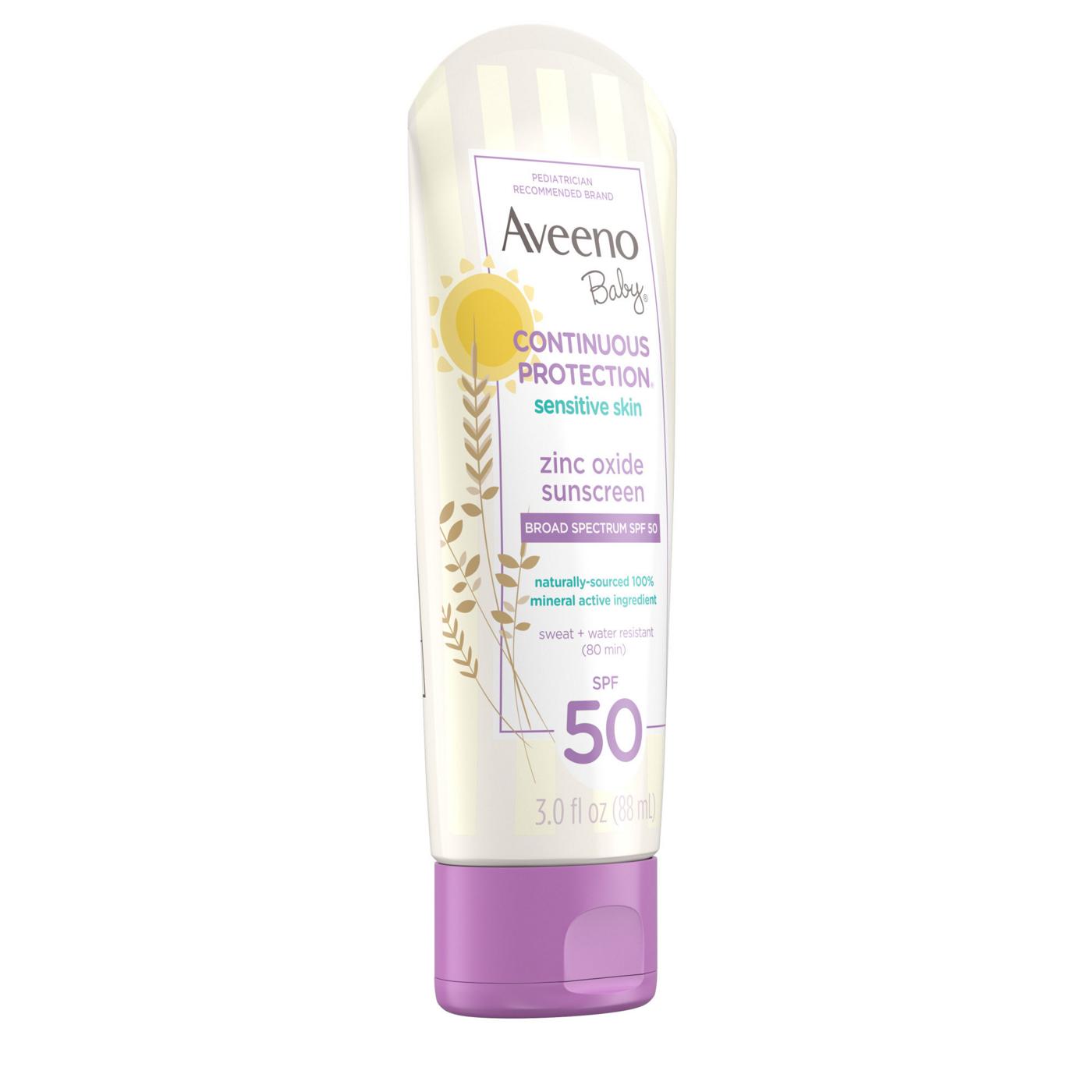 Aveeno Baby Continuous Protection Sensitive Skin Lotion Zinc Oxide Sunscreen With Broad Spectrum SPF 50; image 6 of 8