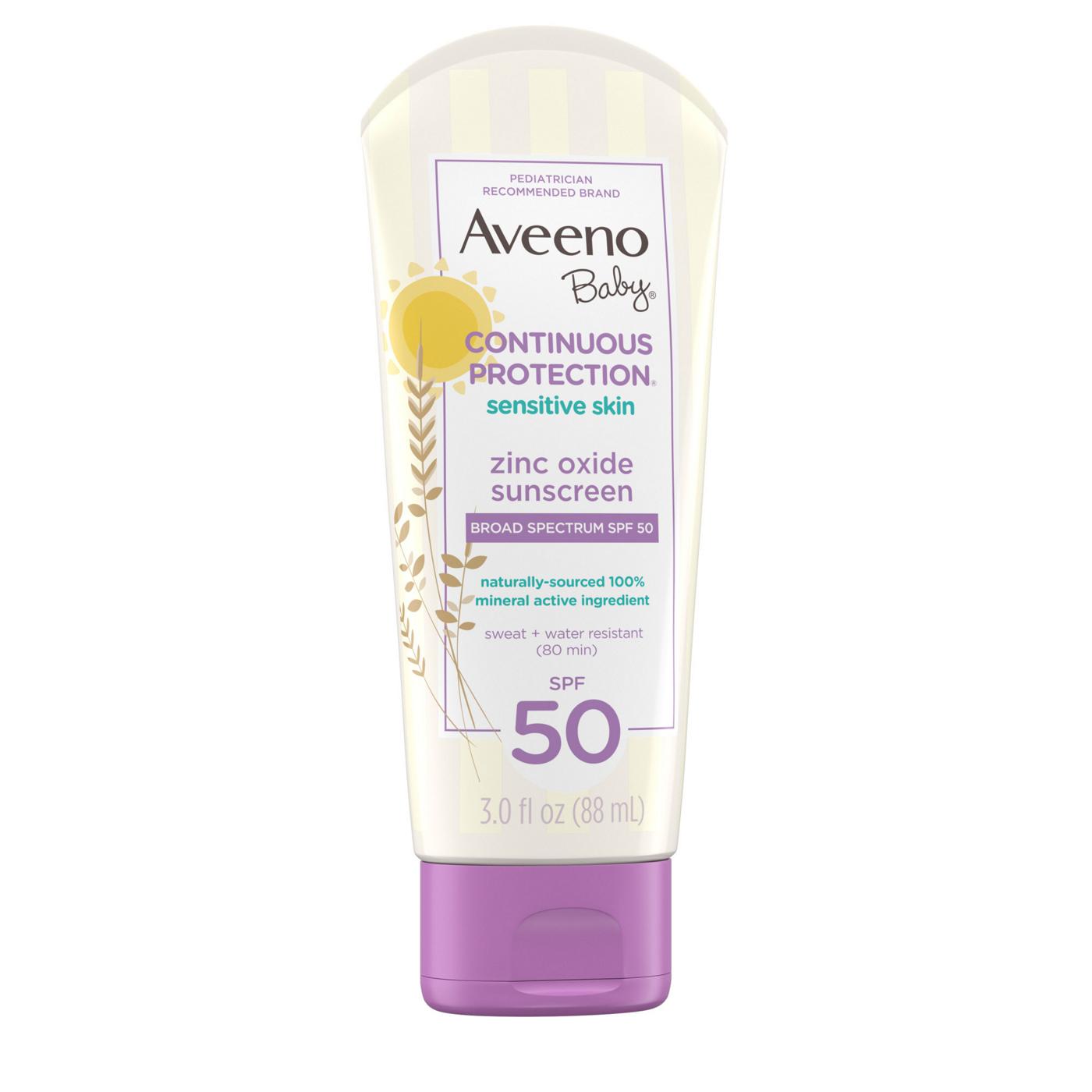 Aveeno Baby Continuous Protection Sensitive Skin Lotion Zinc Oxide Sunscreen With Broad Spectrum SPF 50; image 7 of 8