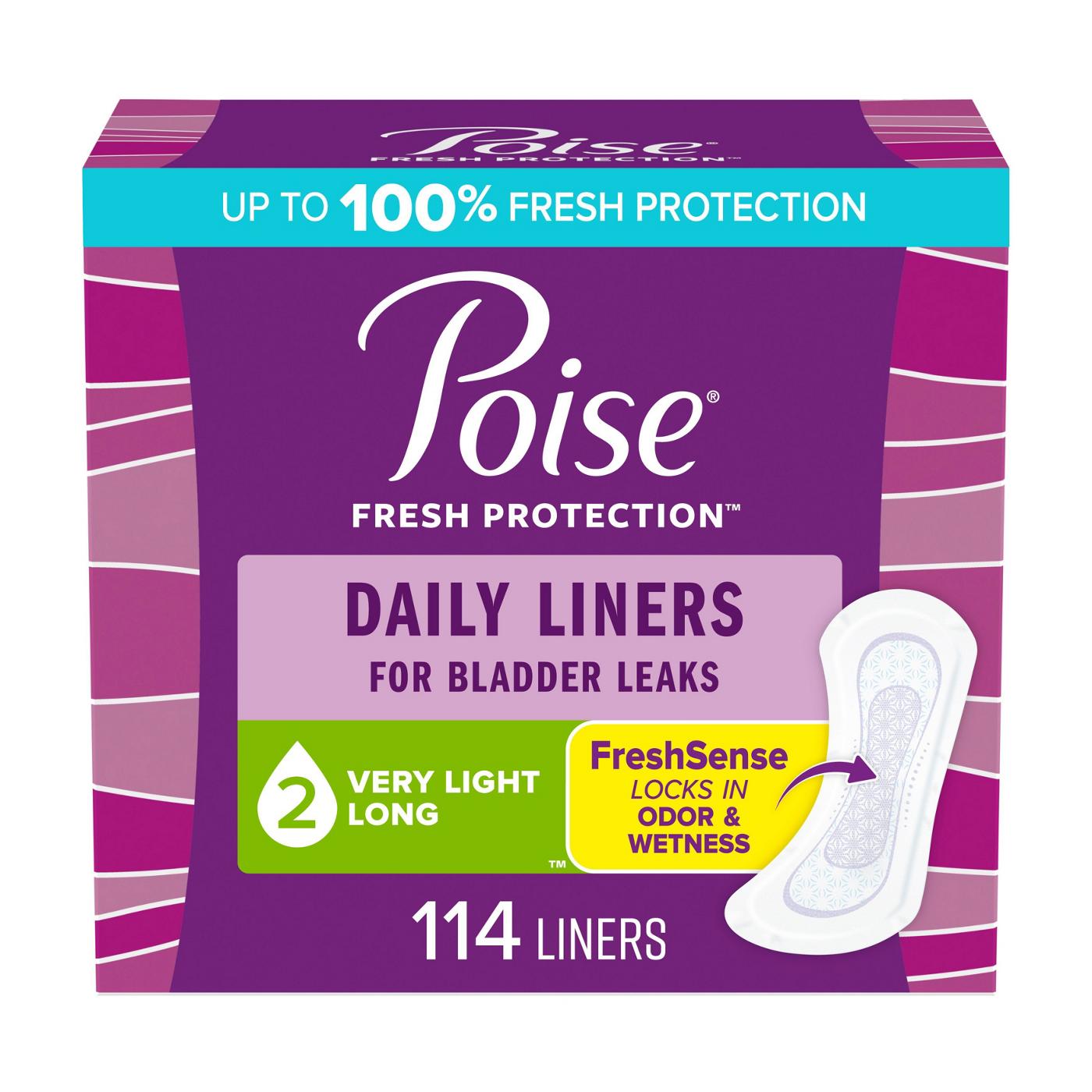 Poise Daily Incontinence Long Panty Liners - 2 Drop Very Light; image 1 of 6