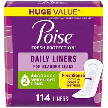Poise Daily Incontinence Liners, 2 Drop Very Light Absorbency, Long