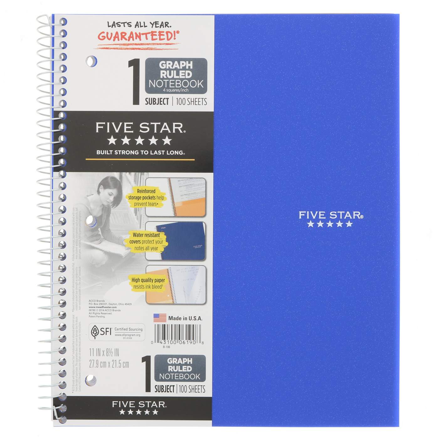 FIVE STAR Wirebound Notebook, 1 Subject, Graph Ruled, Assorted Colors; image 1 of 5