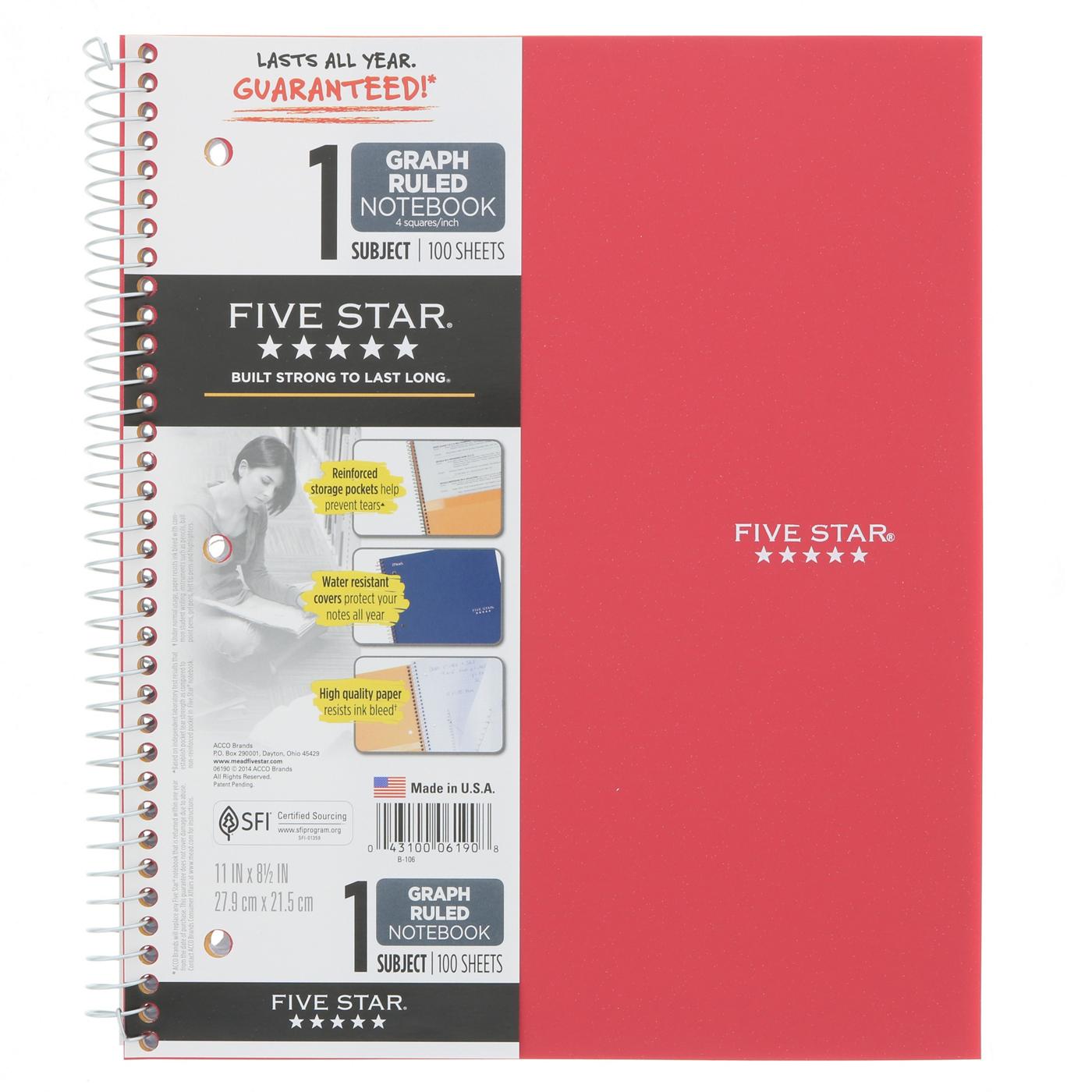 FIVE STAR Wirebound Notebook, 1 Subject, Graph Ruled, Assorted Colors; image 2 of 5
