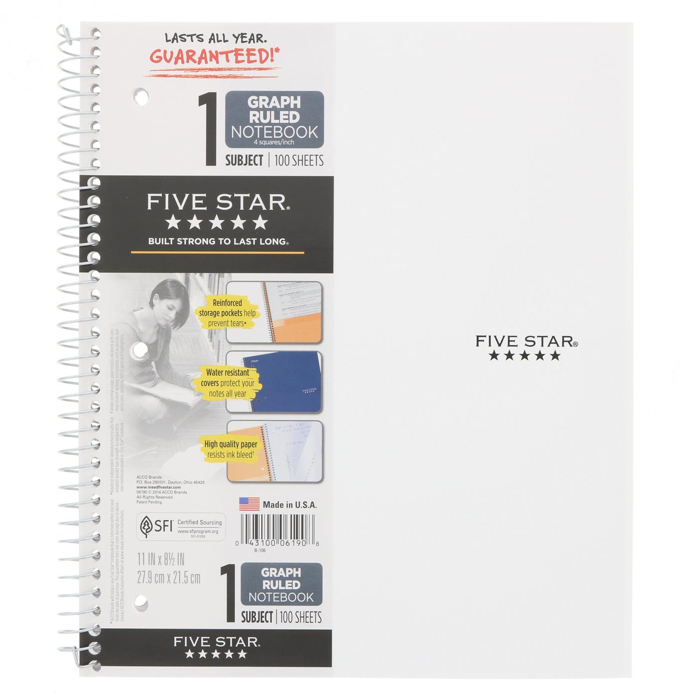FIVE STAR Wirebound Notebook, 1 Subject, Graph Ruled, Assorted Colors; image 3 of 5