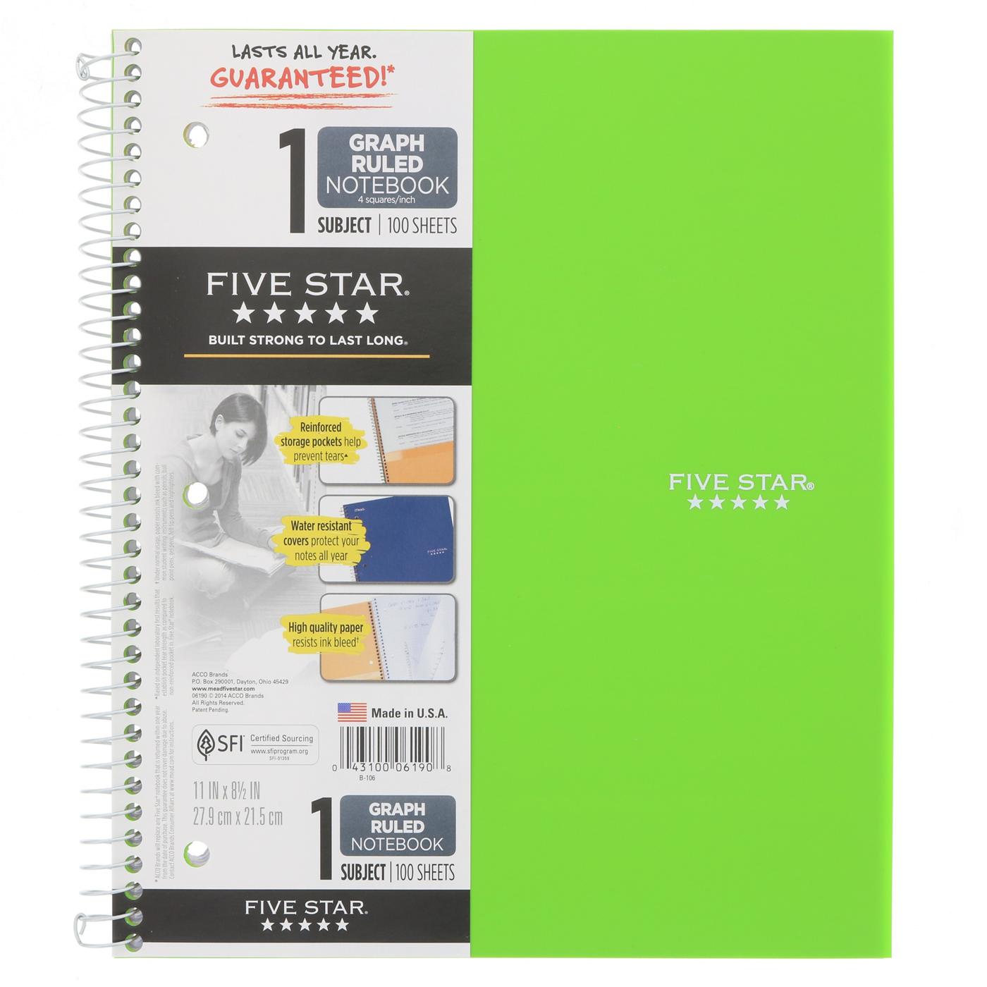 FIVE STAR Wirebound Notebook, 1 Subject, Graph Ruled, Assorted Colors; image 5 of 5