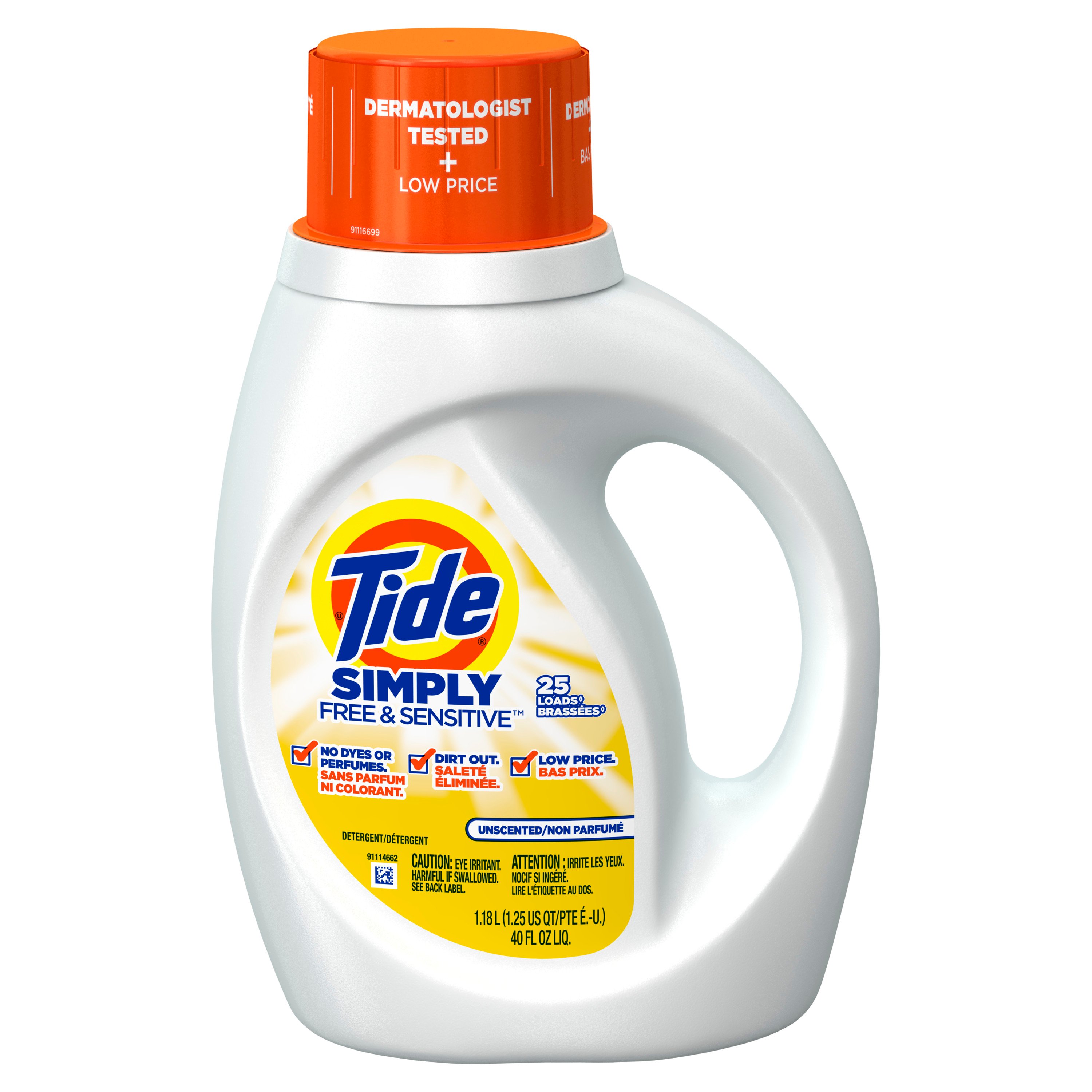 Tide Simply Free & Sensitive HE Liquid Laundry Detergent, 25 Loads ...