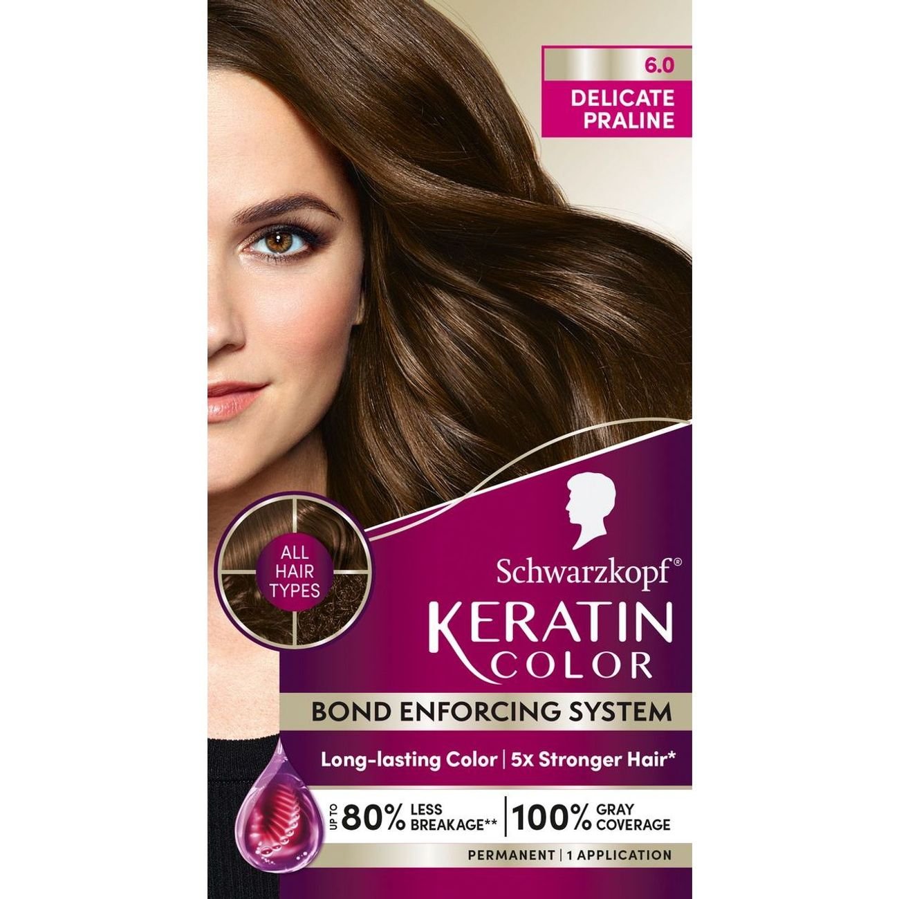 Schwarzkopf Keratin Color Permanent Hair Color Cream, 6.0 Delicate