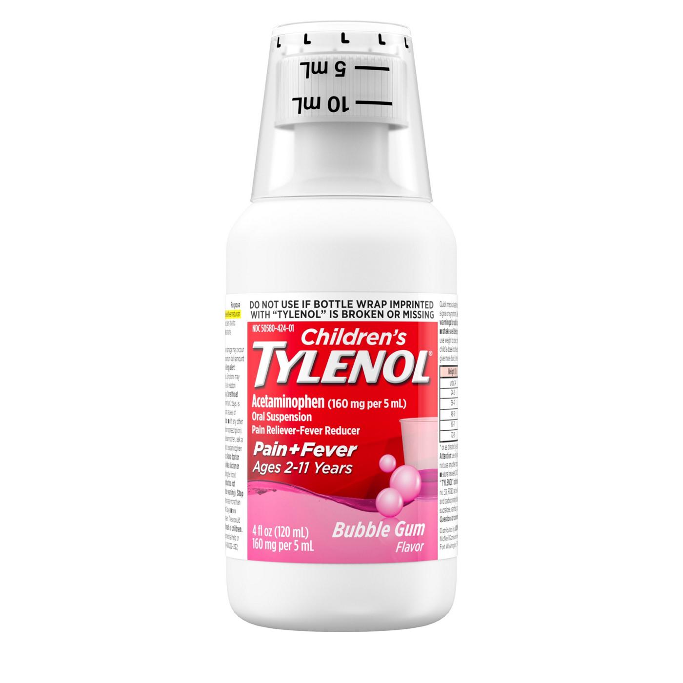 Tylenol Children's Pain + Fever Oral Suspension - Bubble Gum; image 2 of 6