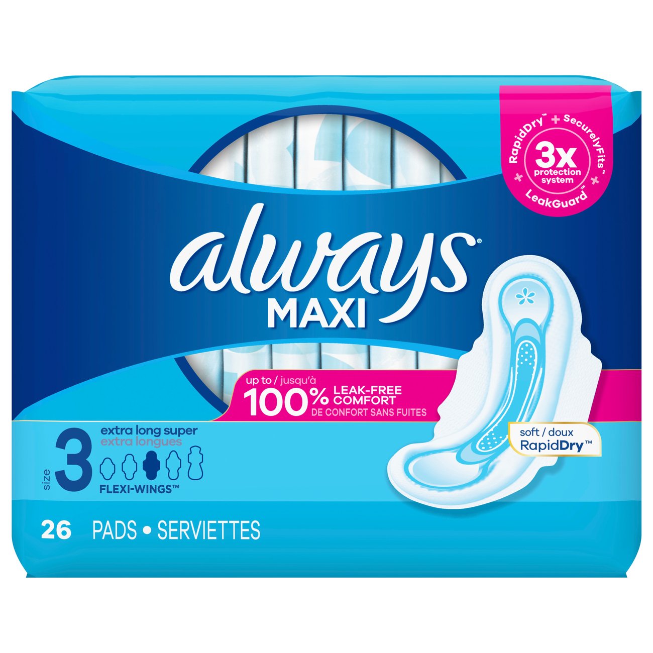 Always Maxi Pads Size 3 Extra Long Super With Wings - Shop Pads ...