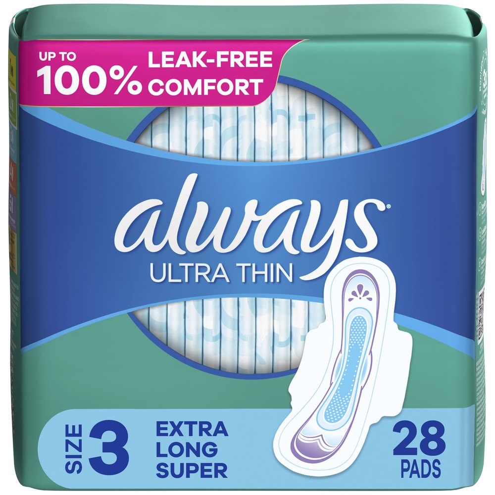 Always Ultra Thin Size 3 Extra Long Super Pads with Wings Unscented