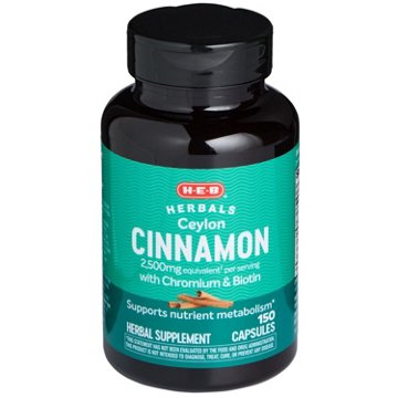 H-E-B Herbals Ceylon Cinnamon 2500 mg with Chromium & Biotin Capsules