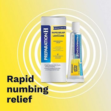 Preparation H Rapid Relief Hemorrhoid Cream with Lidocaine, Numbing Relief for Swelling, Pain, Burning and Itching, 1 oz
