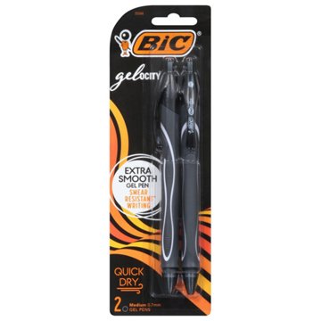 BIC Gel-ocity Quick Dry 0.7mm Retractable Gel Pens - Black Ink, 2 pk