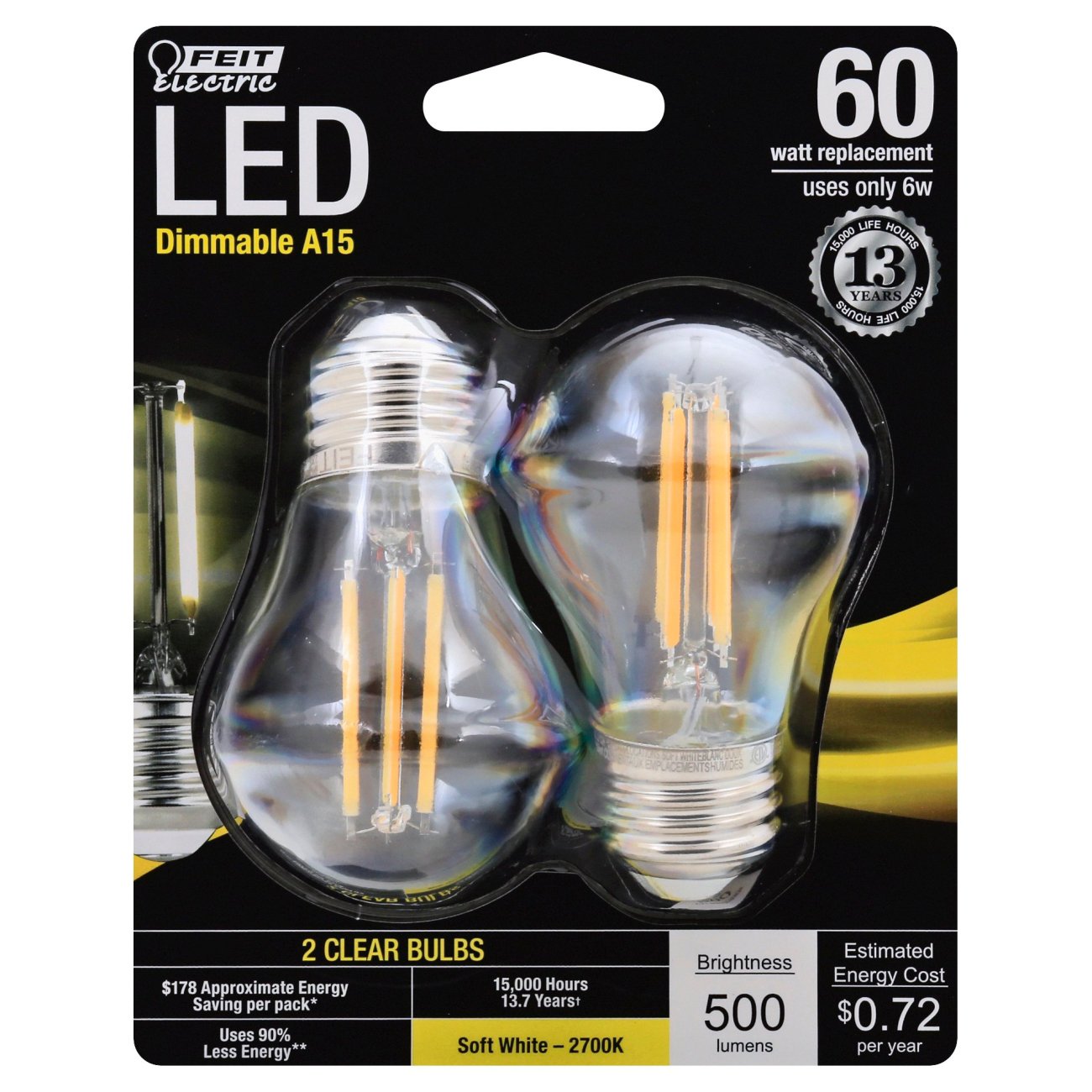 Feit Electric LED 60 Watt A15 Filament Soft White Clear Light Bulbs ...