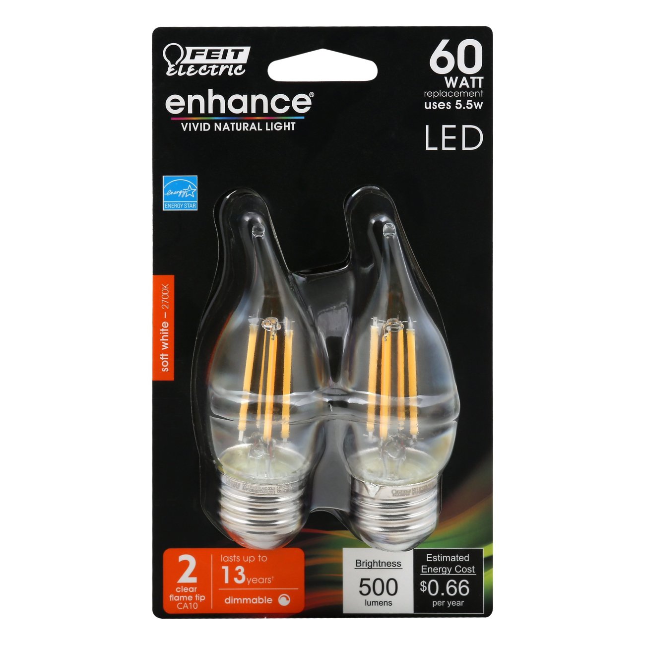 Feit Electric Enhance LED 60 Watt E26 Flame Tip Soft White Light Bulbs ...