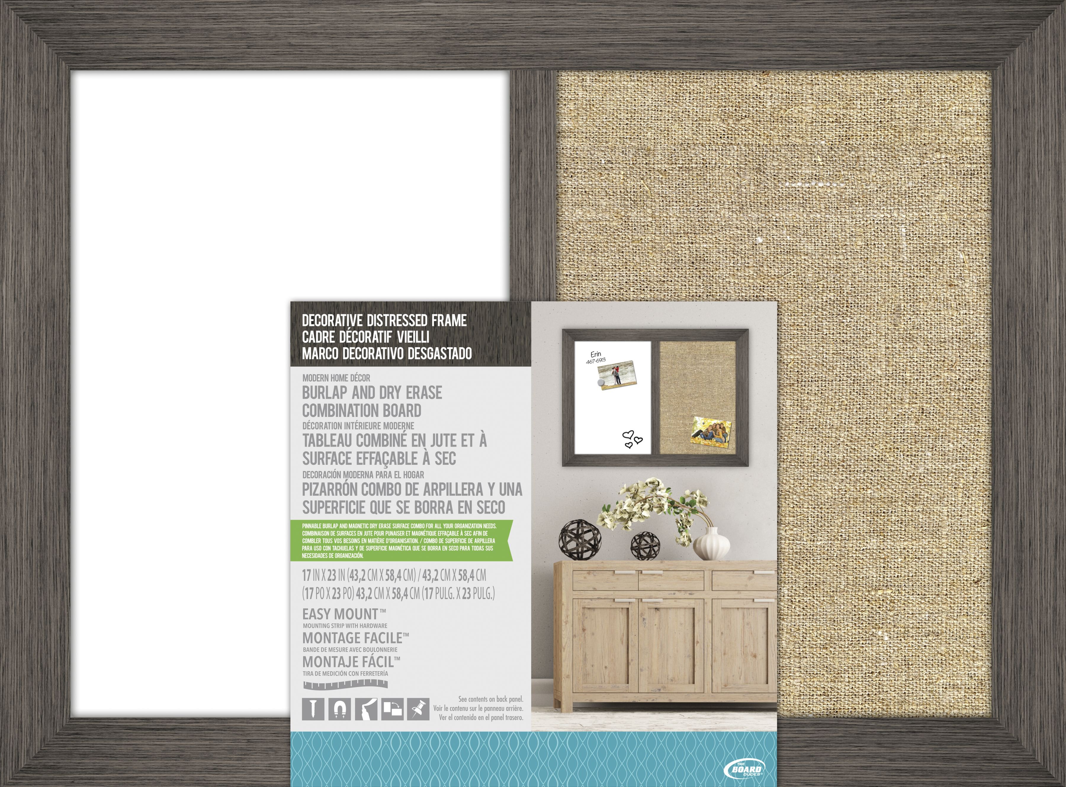 The Board Dudes Burlap And Dry Erase Combo Board With Distressed Frame ...