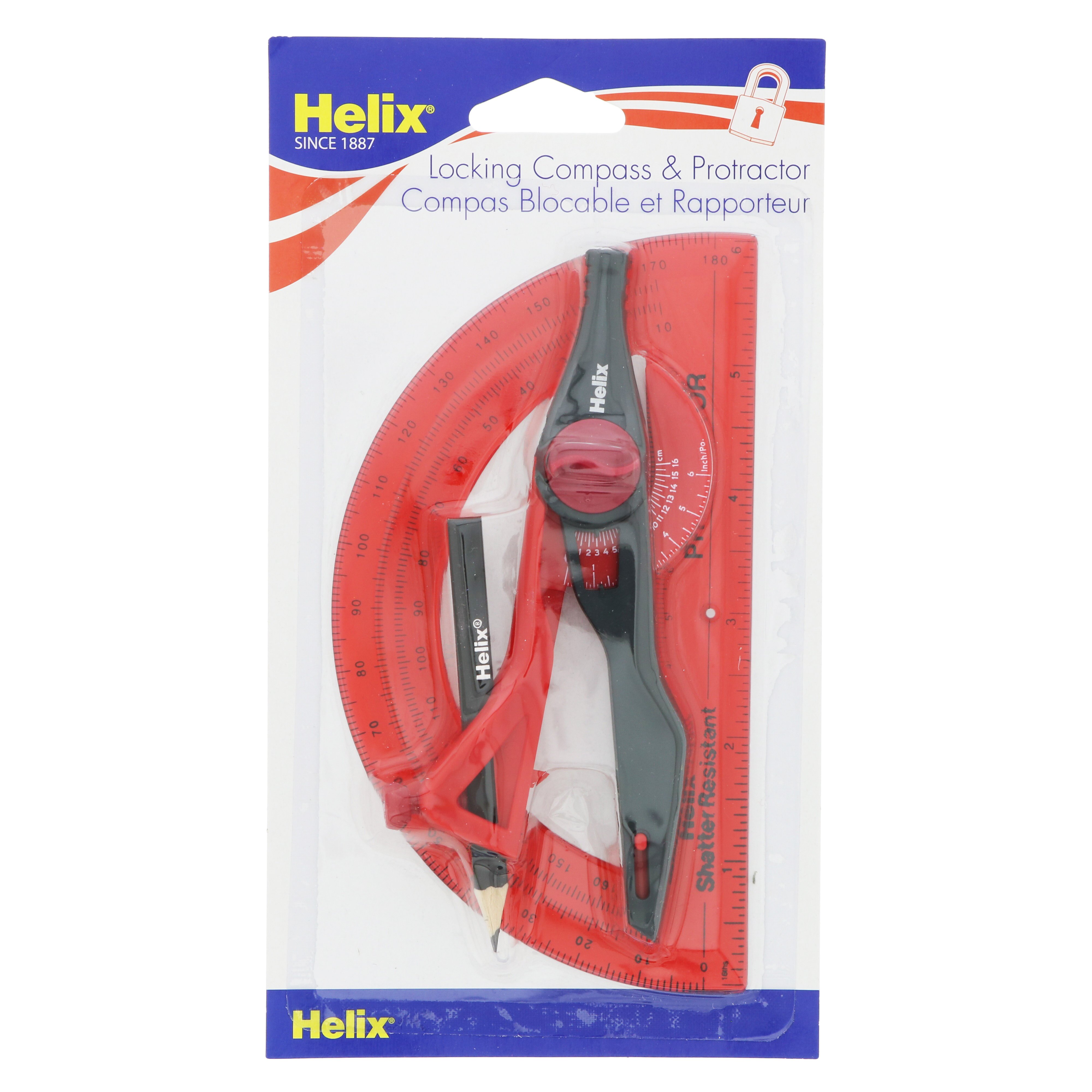 Helix Helix Plastic Locking Compass & Protractor Set Shop Tools