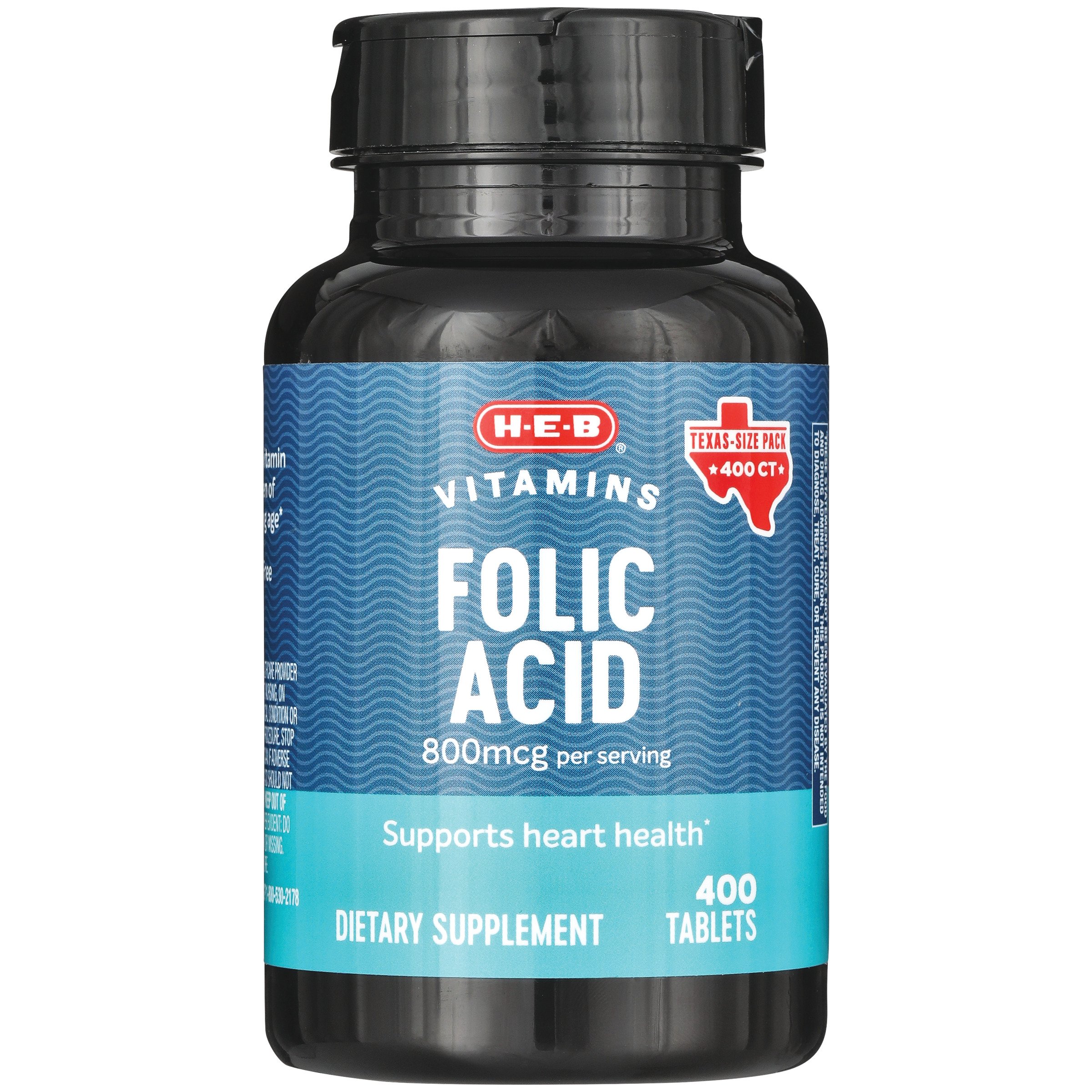 H-E-B Vitamins Folic Acid 800 mcg Tablets - Texas-Size Pack, 400 ct