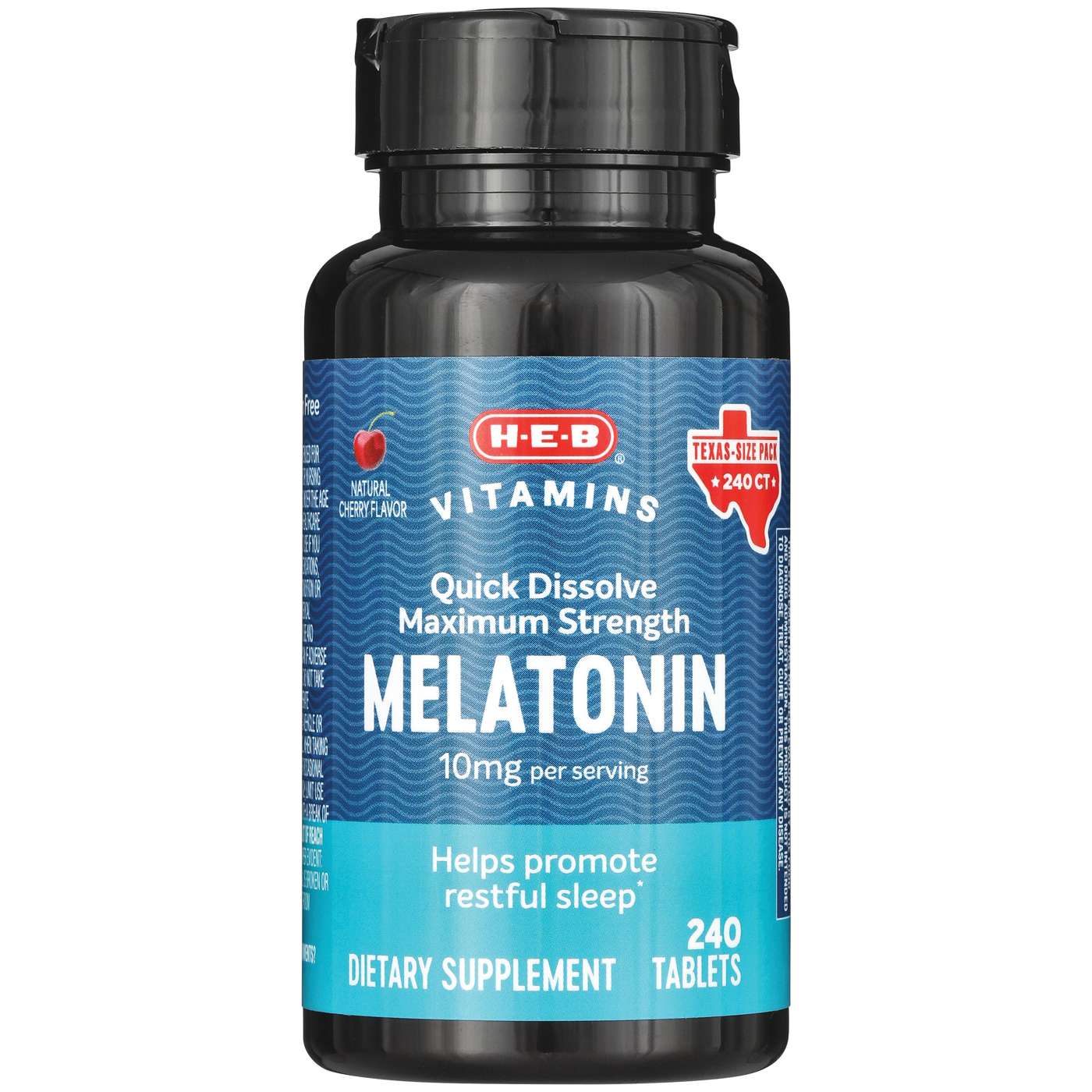 H-E-B Vitamins Melatonin 10 mg Quick Dissolve Tablets – Cherry, Texas-Size Pack; image 1 of 2