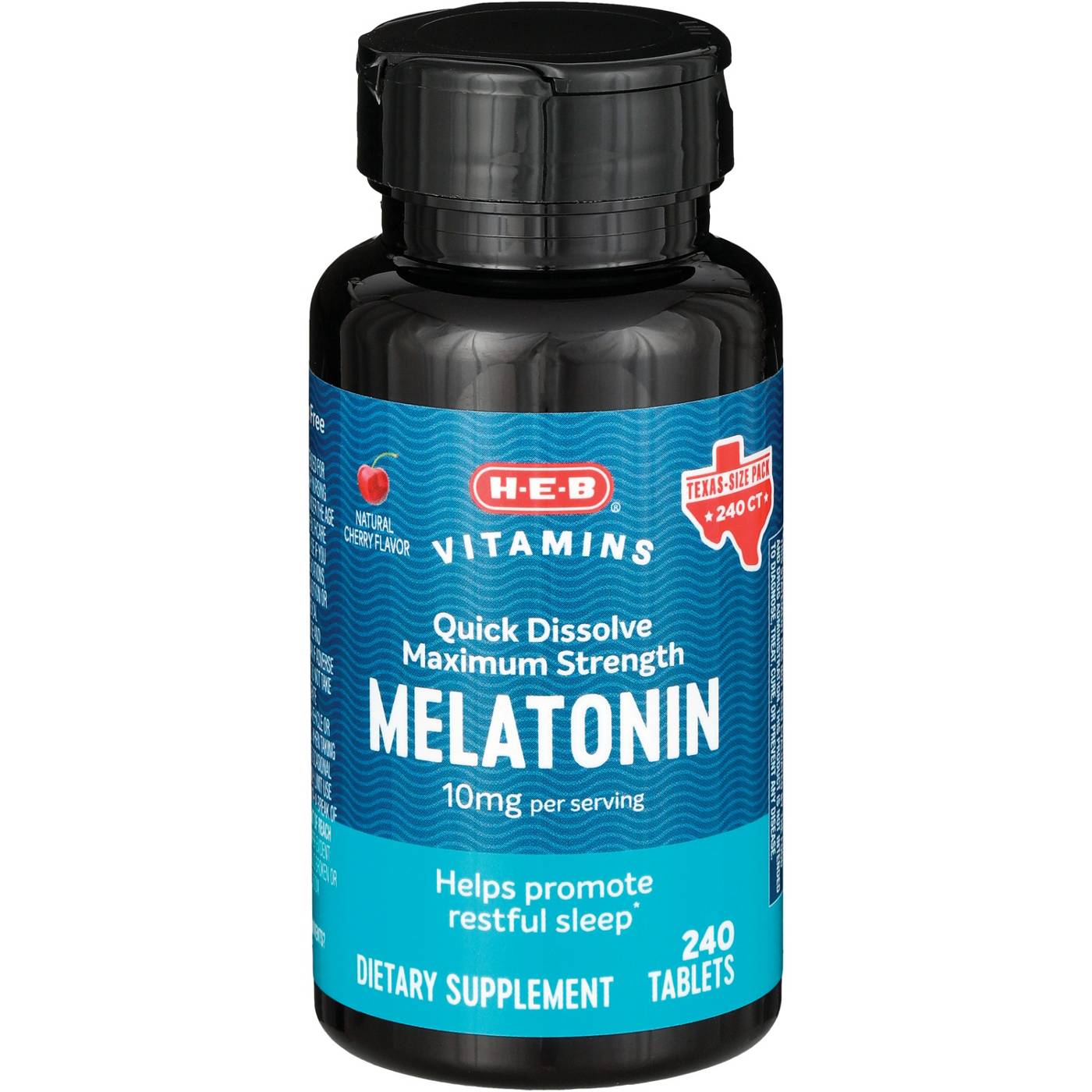 H-E-B Vitamins Melatonin 10 mg Quick Dissolve Tablets – Cherry, Texas-Size Pack; image 2 of 2