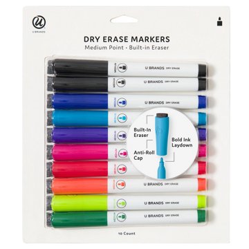 U Brands Medium Point Dry Erase Markers - Assorted Ink, 10 pk