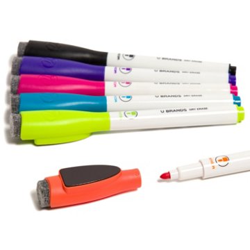 U Brands Medium Point Magnetic Dry Erase Markers with Built-In Erasers - Assorted Ink, 6 pk