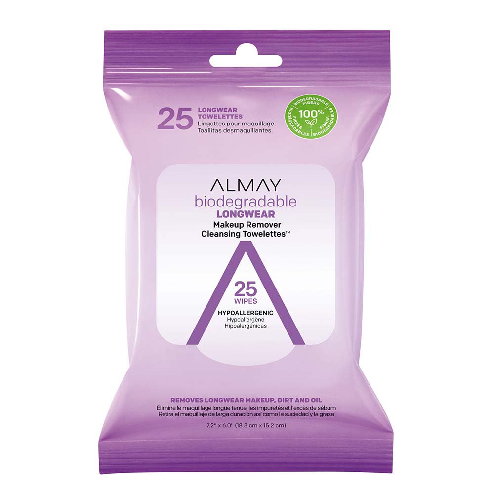 Almay Biologisch Abbaubare Make-up-Entferner Tücher, 25 Stück, Hautfreundlich & Duftfrei