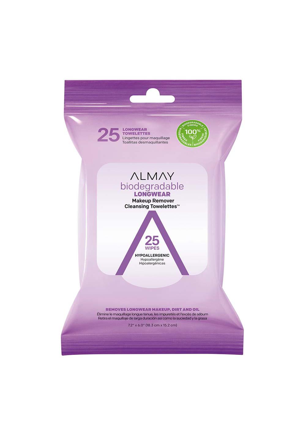 Almay Biodegradable Longwear Makeup Remover Cleansing Towelettes, Hypoallergenic, Cruelty Free, Fragrance free, Dermatologist Tested; image 1 of 3