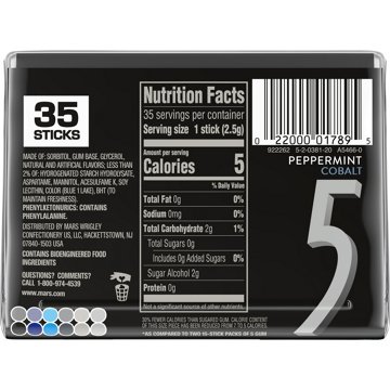 5 Peppermint Cobalt Sugar Free Chewing Gum, 35 pc