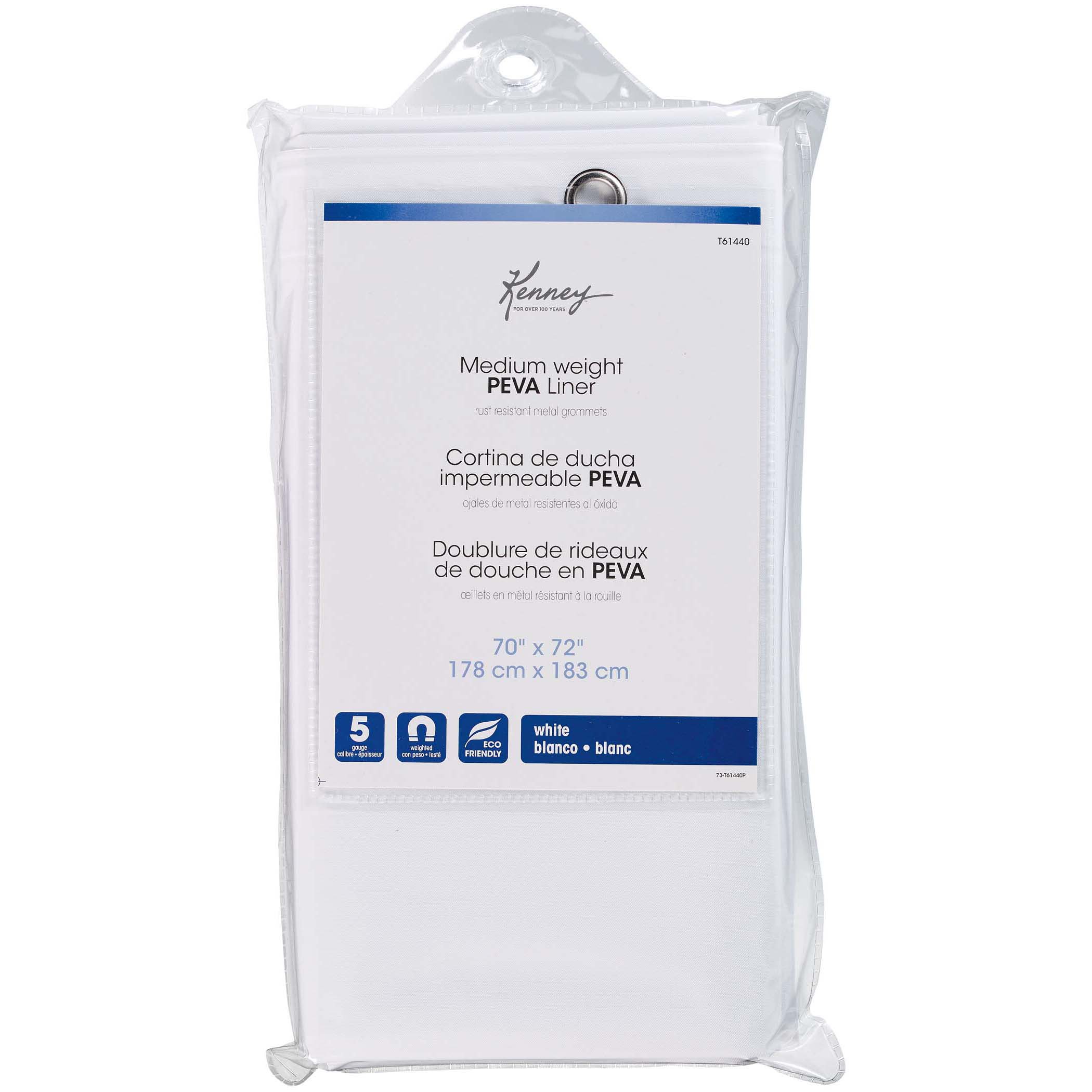 Kenney Medium Weight MildewResistant Peva Shower Curtain Liner, White