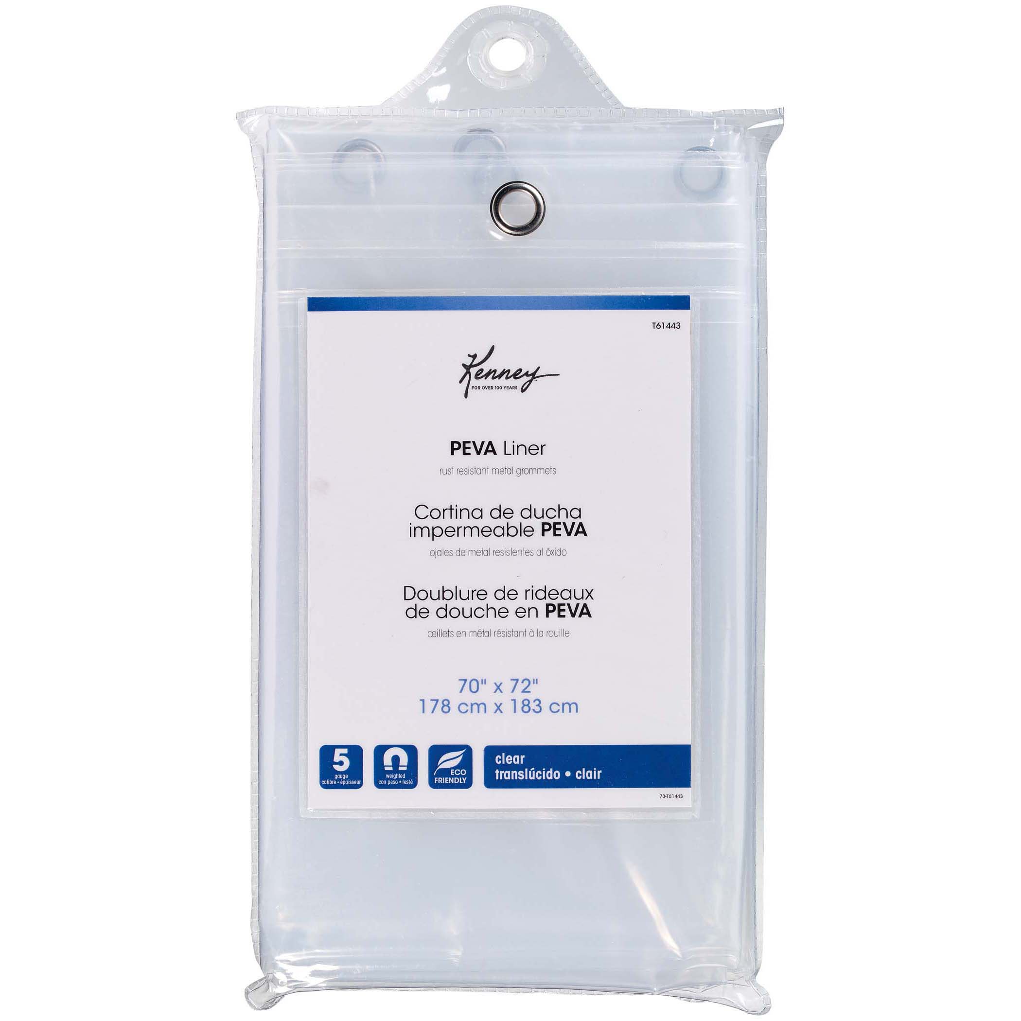 Kenney Medium Weight MildewResistant Peva Shower Curtain Liner, Clear